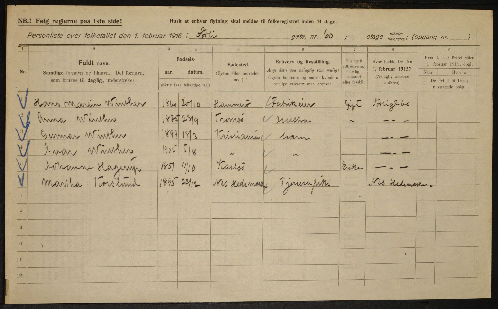 OBA, Municipal Census 1916 for Kristiania, 1916, p. 109885