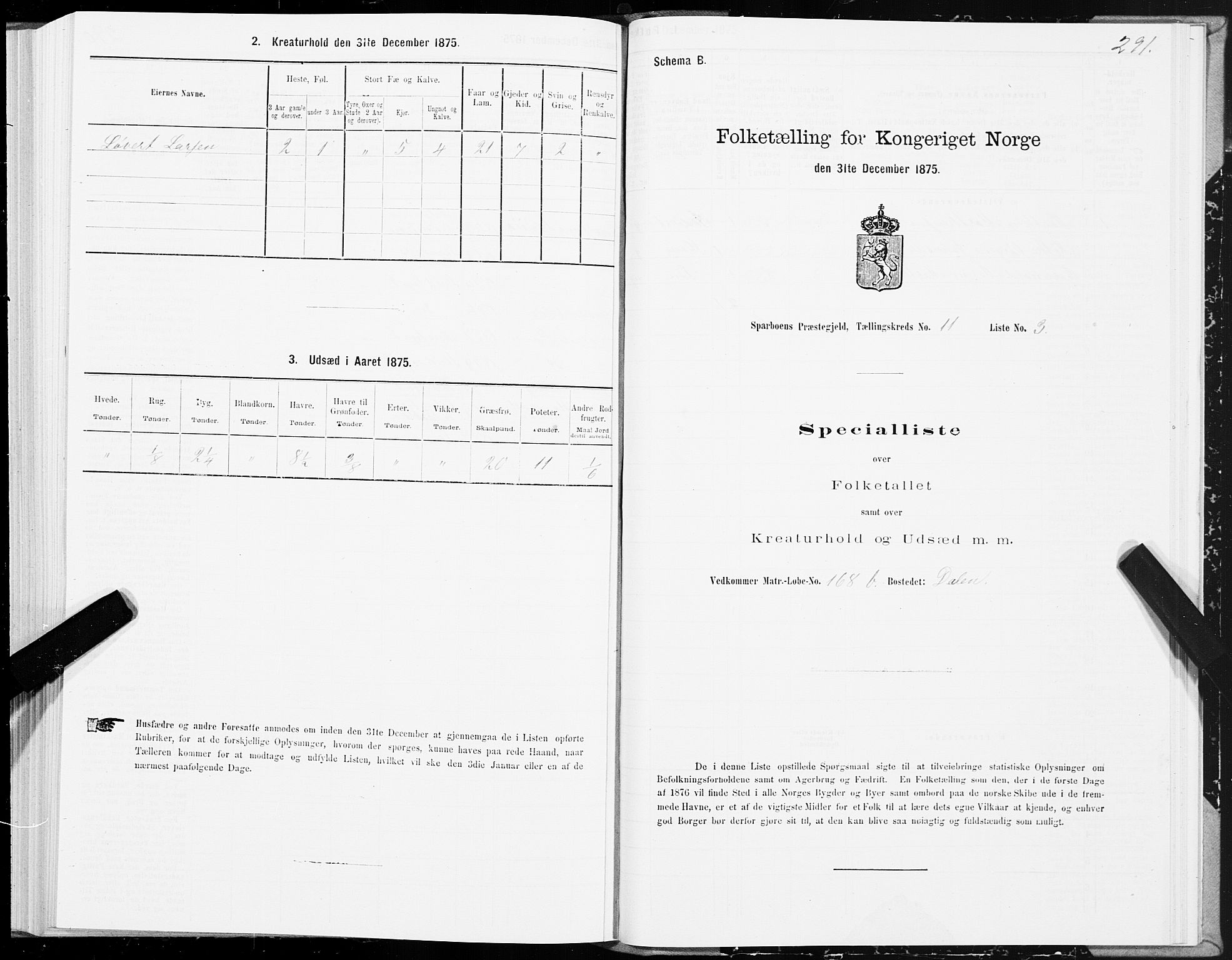 SAT, 1875 census for 1731P Sparbu, 1875, p. 4291