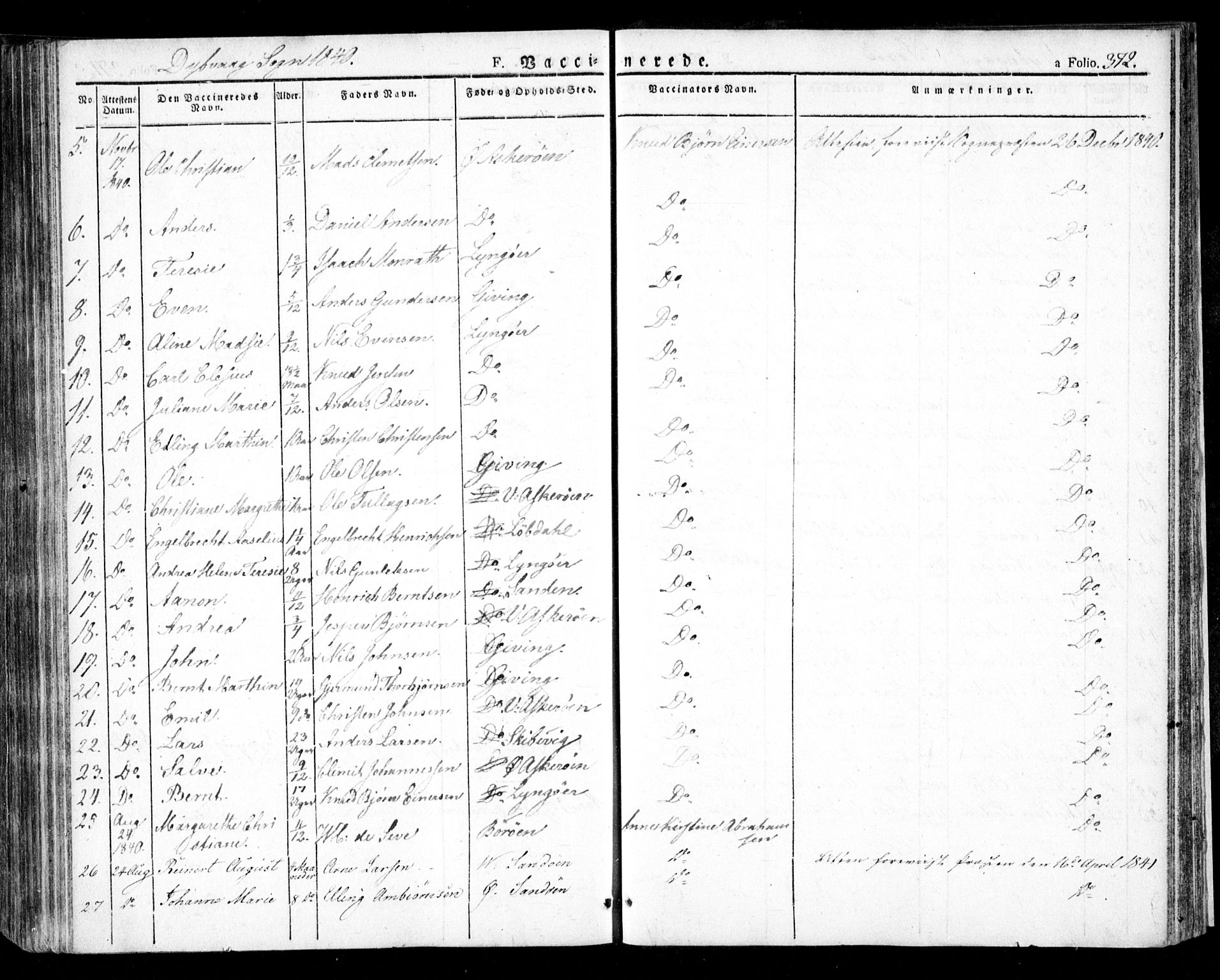 Dypvåg sokneprestkontor, SAK/1111-0007/F/Fa/Faa/L0004: Parish register (official) no. A 4, 1824-1840, p. 372
