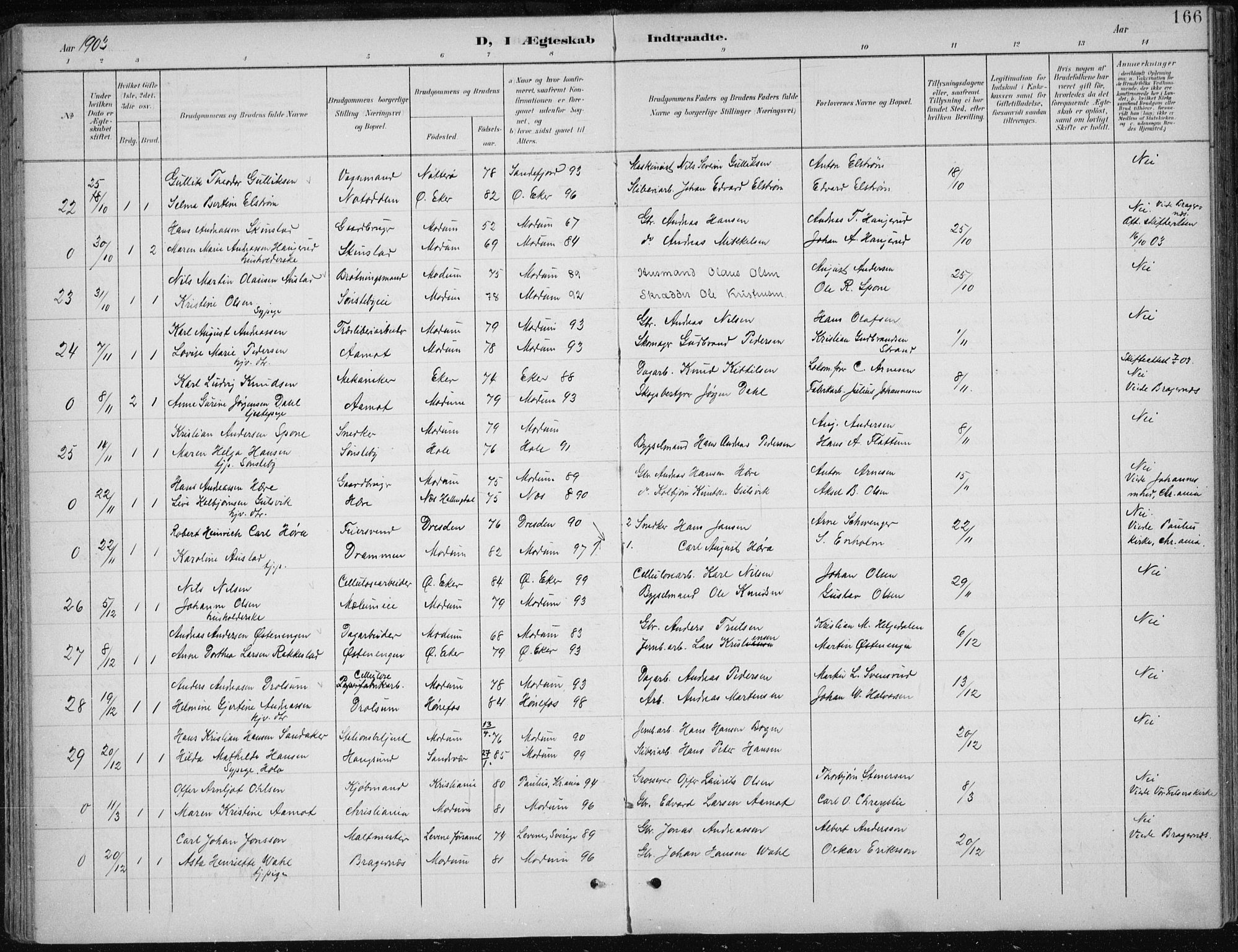 Modum kirkebøker, AV/SAKO-A-234/F/Fa/L0013: Parish register (official) no. 13, 1899-1907, p. 166