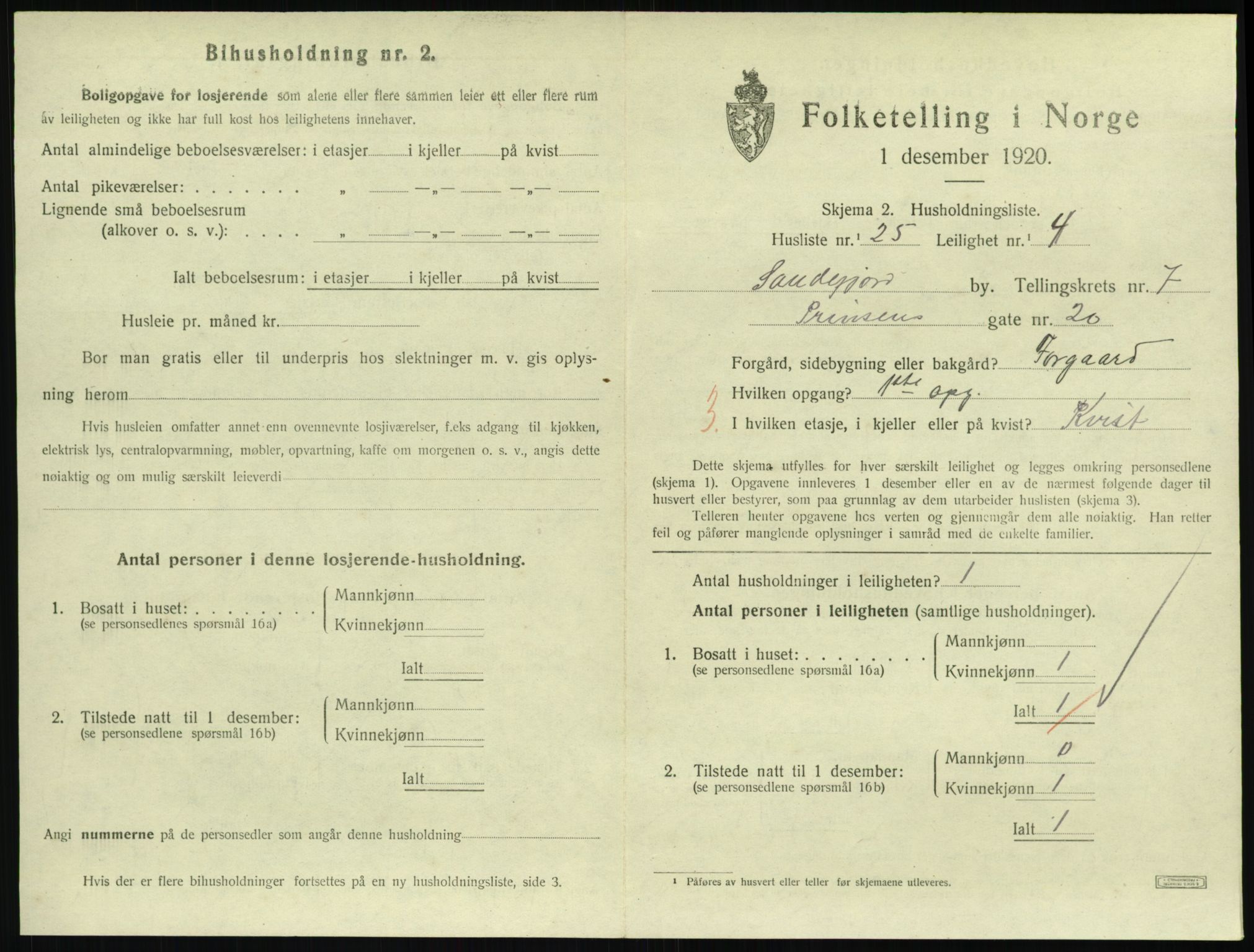 SAKO, 1920 census for Sandefjord, 1920, p. 3038