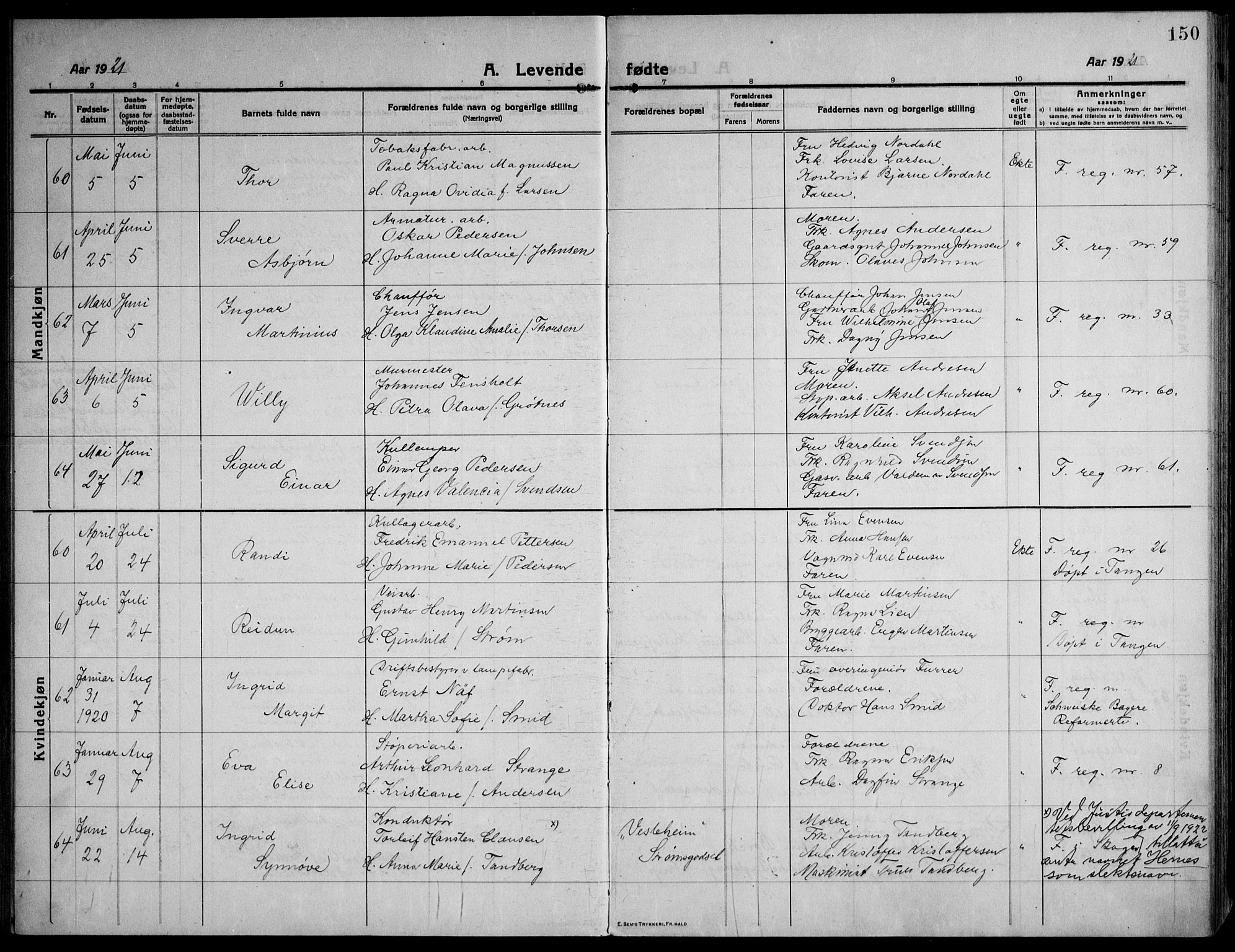 Strømsø kirkebøker, SAKO/A-246/F/Fa/L0029: Parish register (official) no. I 27, 1915-1930, p. 150