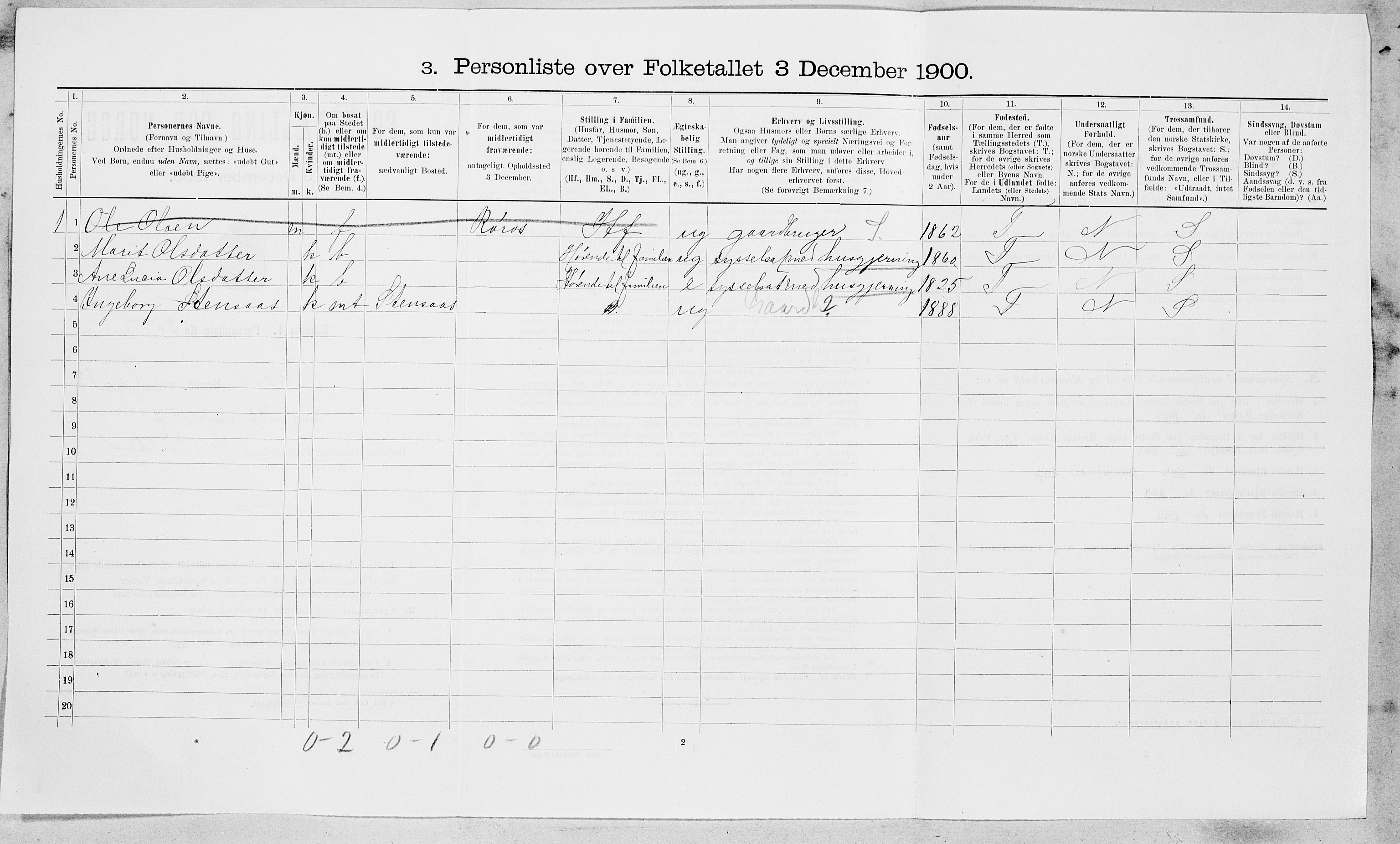 SAT, 1900 census for Røros, 1900, p. 1433