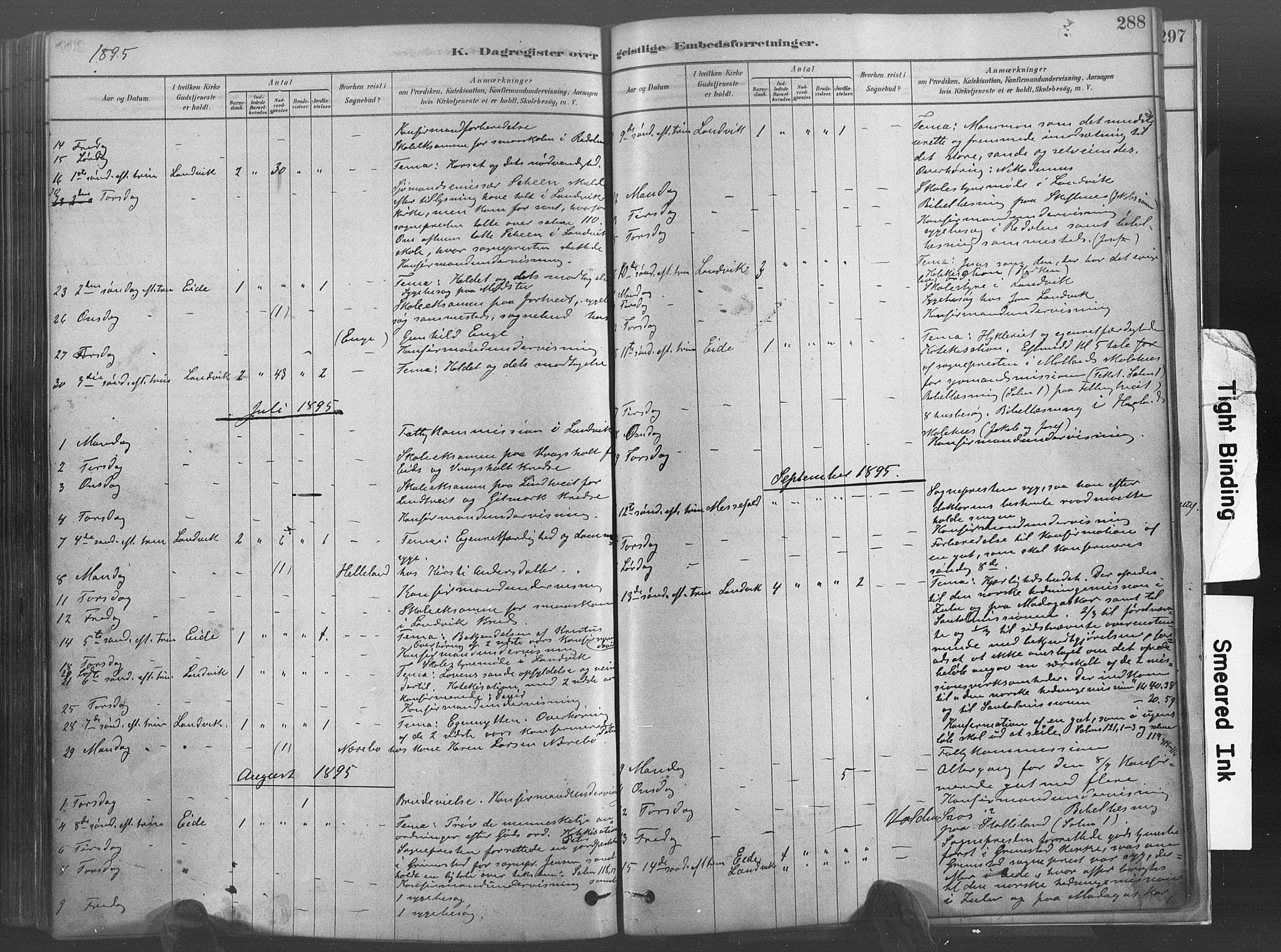 Hommedal sokneprestkontor, AV/SAK-1111-0023/F/Fa/Fab/L0006: Parish register (official) no. A 6, 1878-1897, p. 288