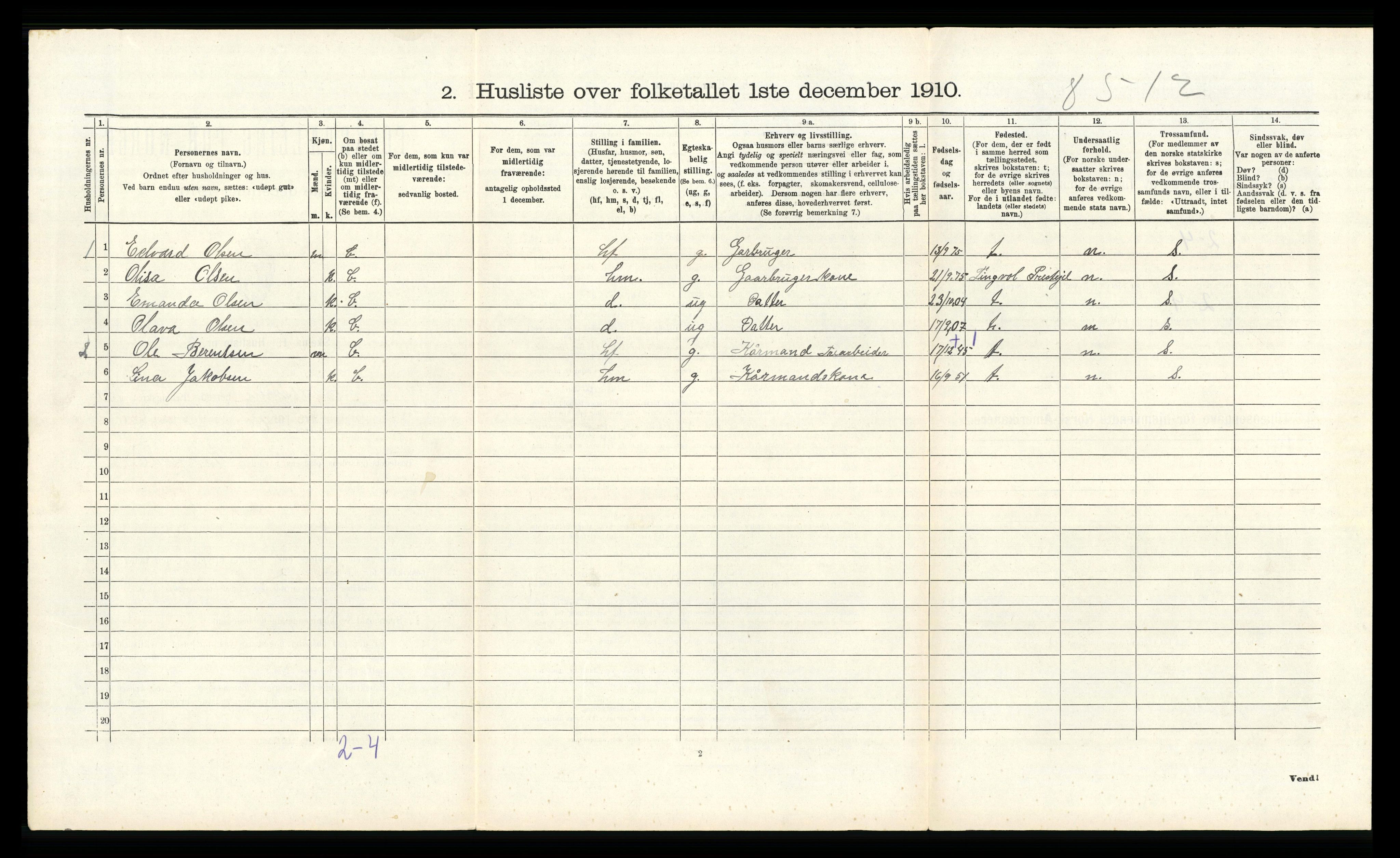 RA, 1910 census for Austrheim, 1910, p. 657