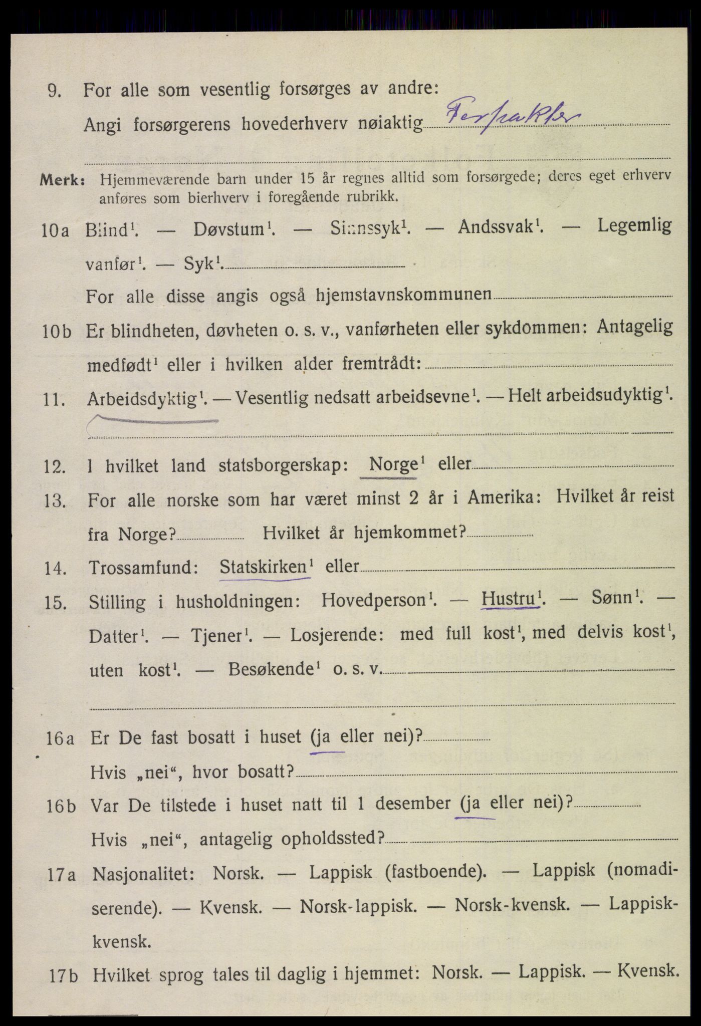 SAT, 1920 census for Stod, 1920, p. 2207