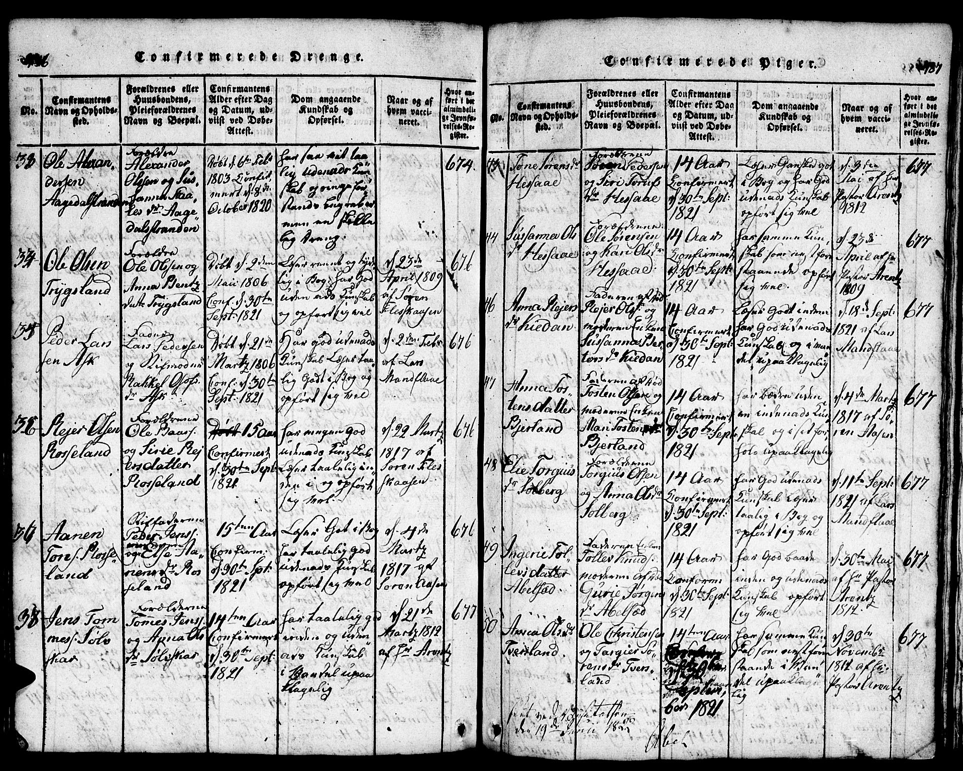 Bjelland sokneprestkontor, SAK/1111-0005/F/Fb/Fba/L0003: Parish register (copy) no. B 3, 1816-1870, p. 486-487