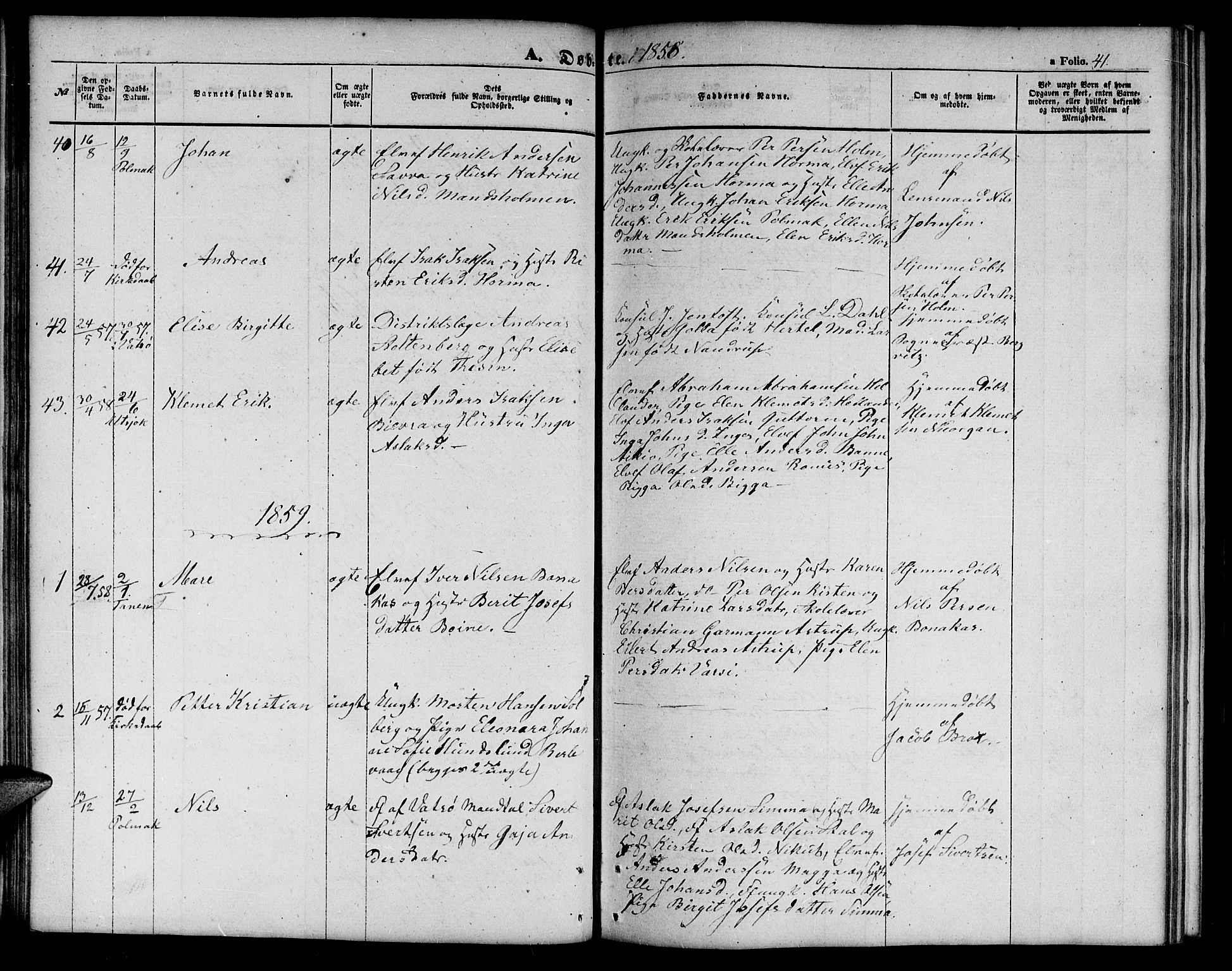 Tana sokneprestkontor, SATØ/S-1334/H/Hb/L0001klokker: Parish register (copy) no. 1 /1, 1853-1867, p. 41