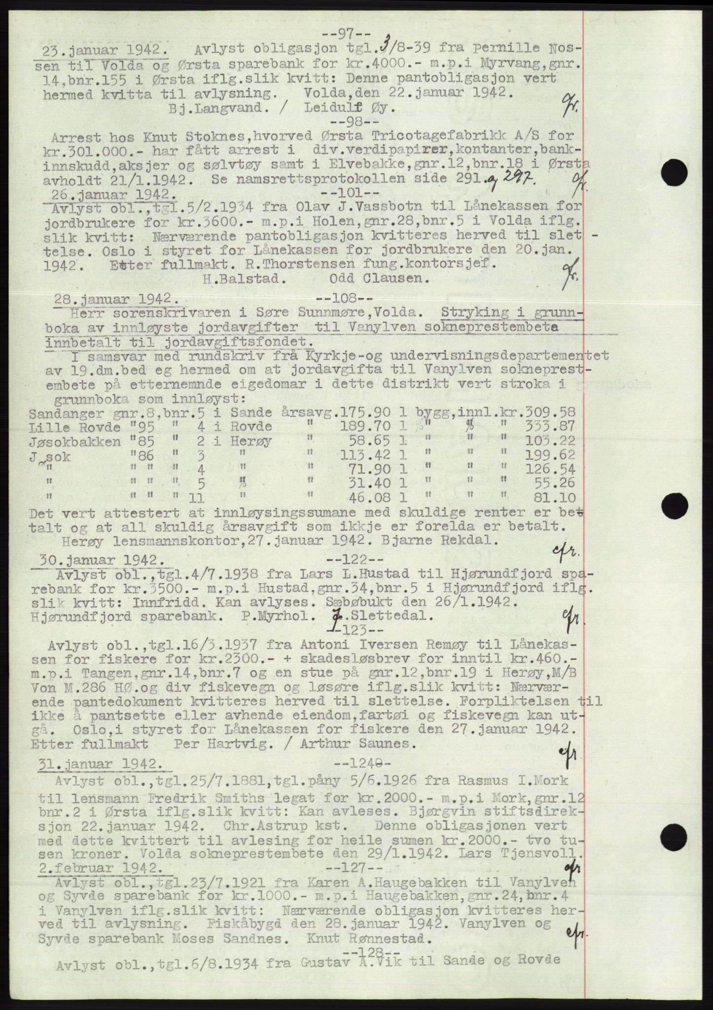 Søre Sunnmøre sorenskriveri, AV/SAT-A-4122/1/2/2C/L0072: Mortgage book no. 66, 1941-1955, Diary no: : 97/1942