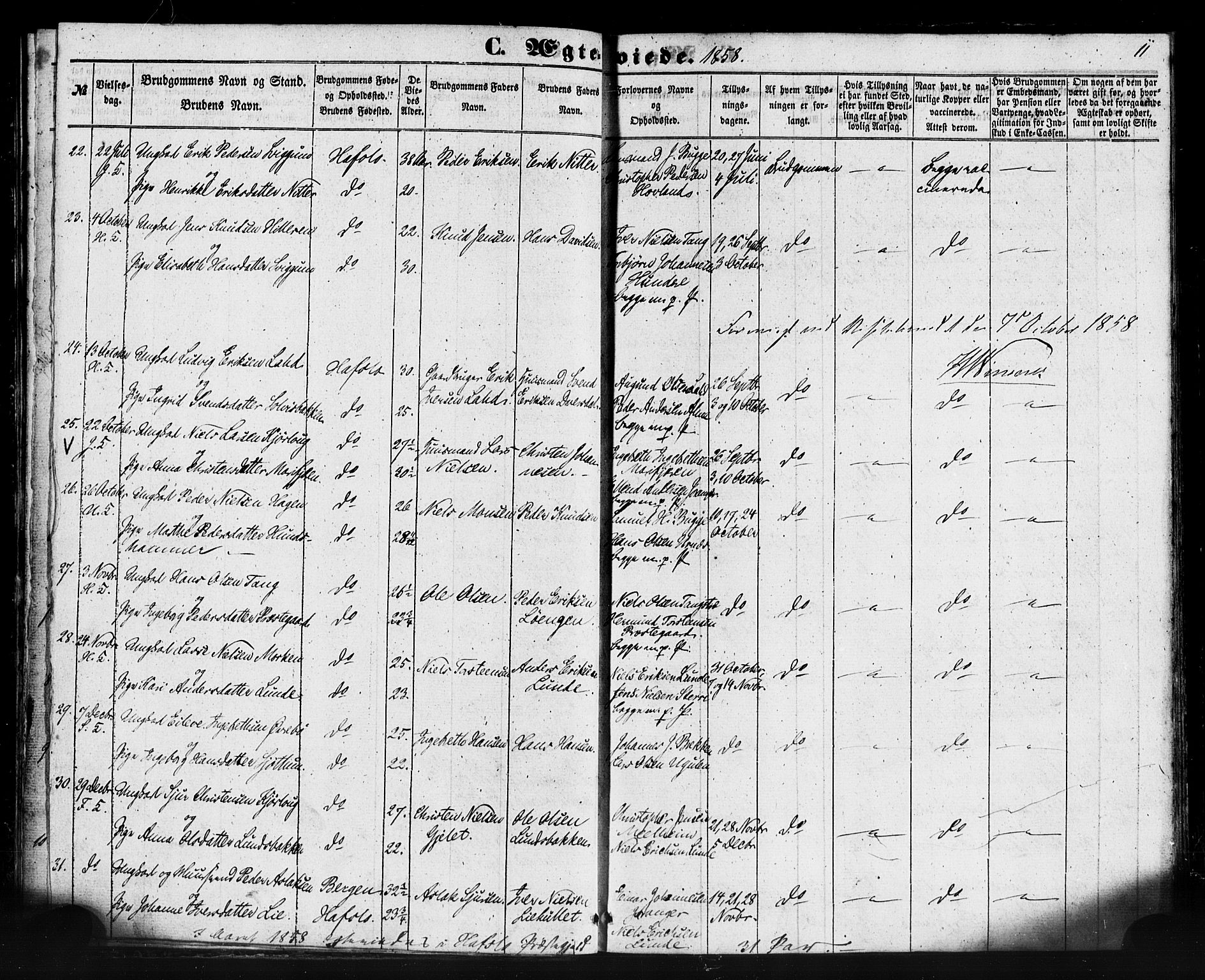 Hafslo sokneprestembete, AV/SAB-A-80301/H/Haa/Haaa/L0013: Parish register (official) no. A 13, 1854-1879, p. 11