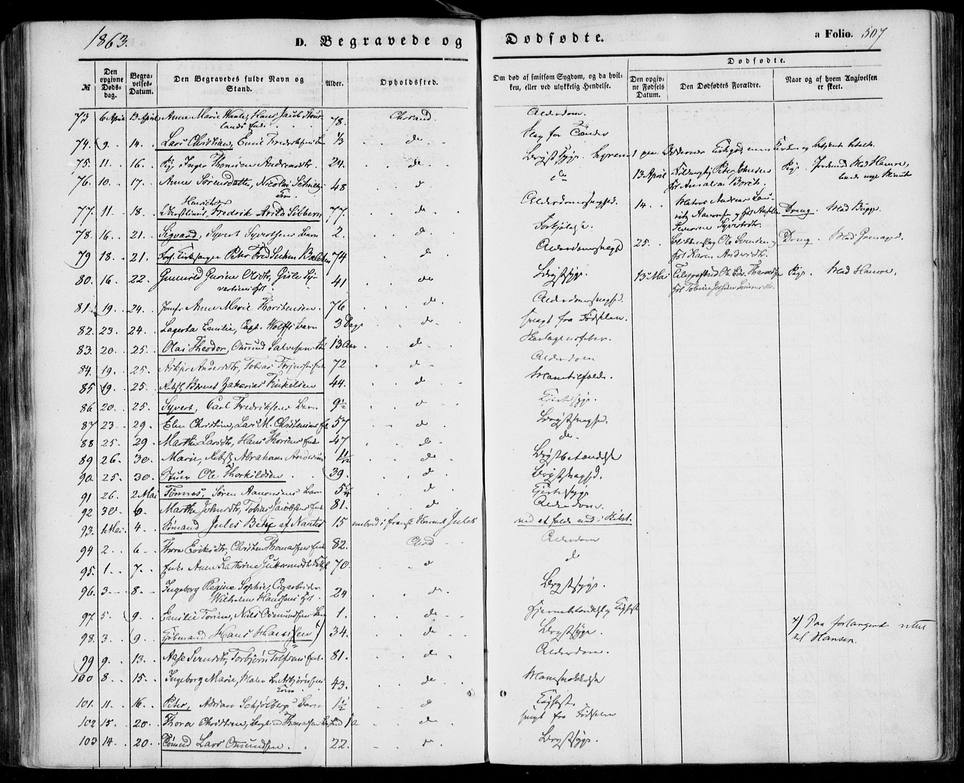 Kristiansand domprosti, SAK/1112-0006/F/Fa/L0014: Parish register (official) no. A 14, 1852-1867, p. 507