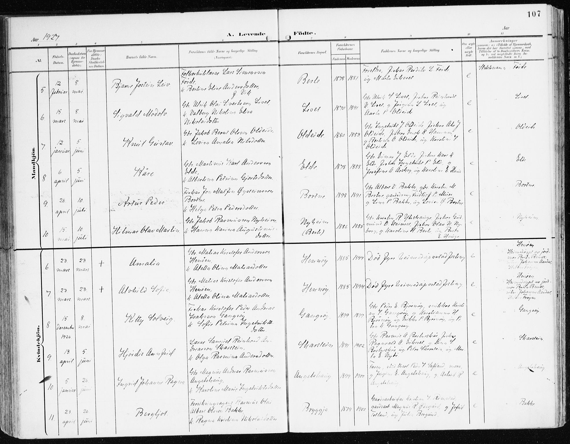 Davik sokneprestembete, AV/SAB-A-79701/H/Haa/Haad/L0002: Parish register (official) no. D 2, 1901-1930, p. 107