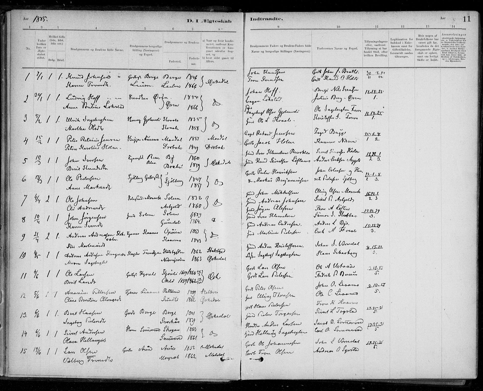 Ministerialprotokoller, klokkerbøker og fødselsregistre - Sør-Trøndelag, SAT/A-1456/668/L0810: Parish register (official) no. 668A10, 1881-1894, p. 11