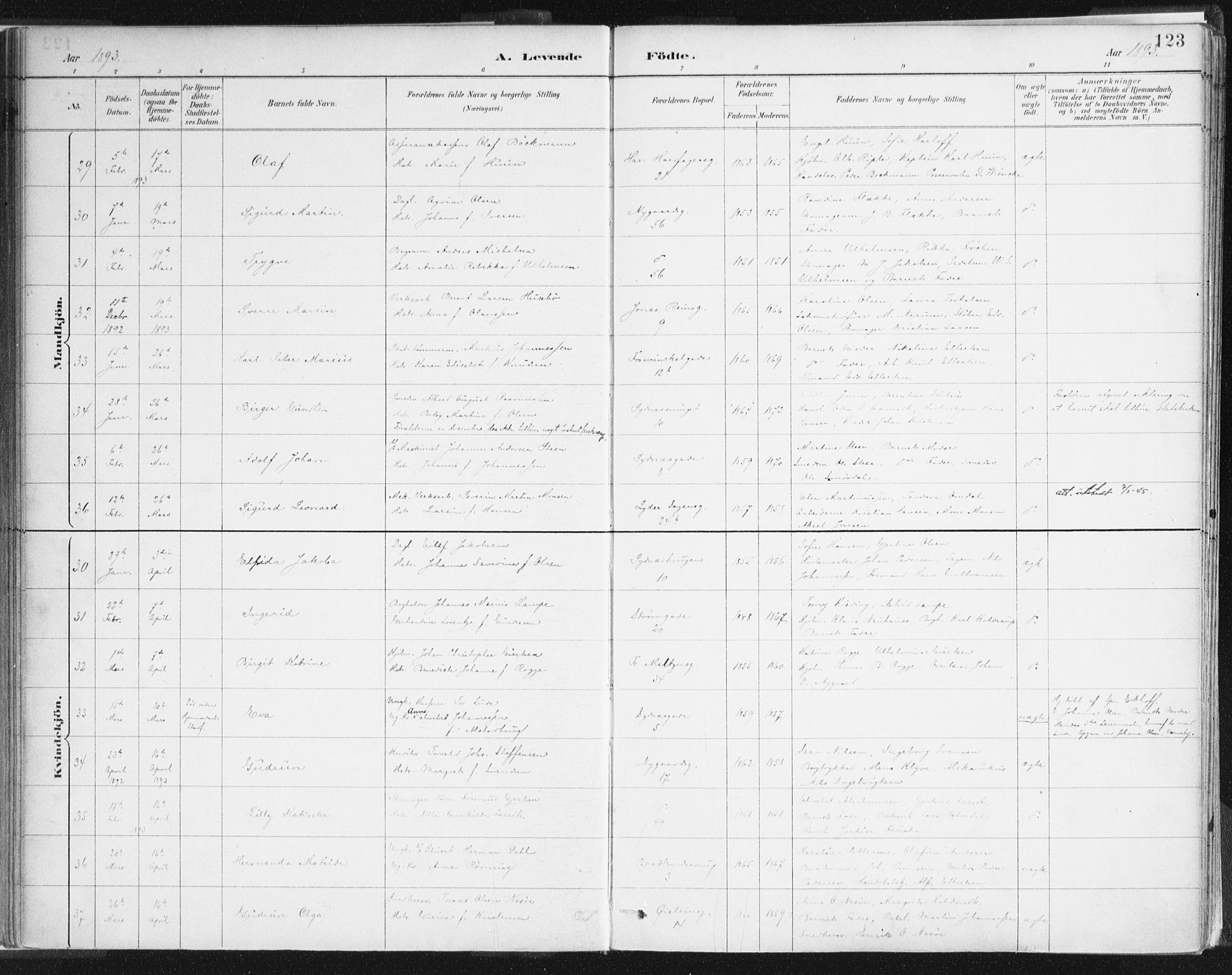 Johanneskirken sokneprestembete, AV/SAB-A-76001/H/Haa/L0001: Parish register (official) no. A 1, 1885-1900, p. 123