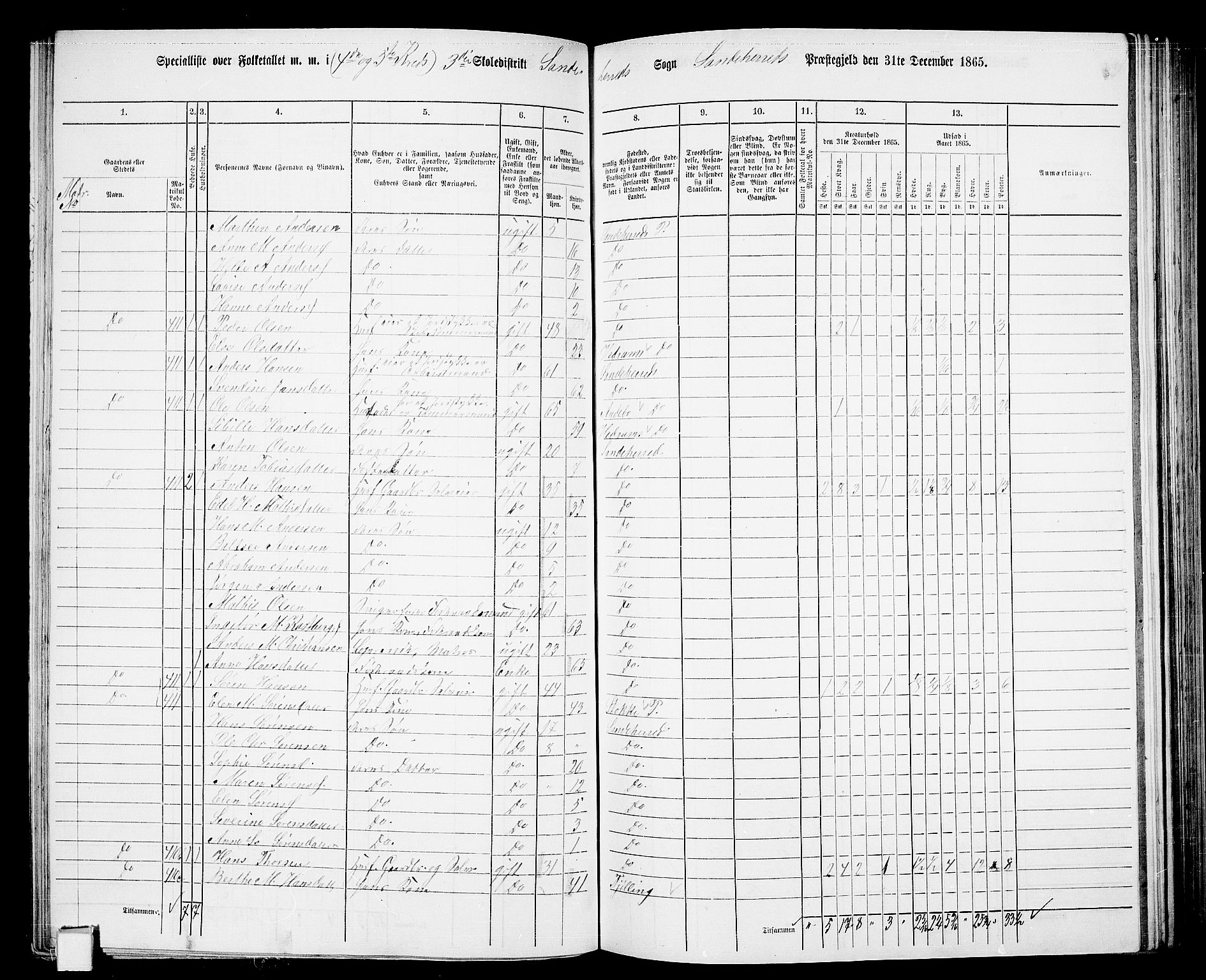 RA, 1865 census for Sandeherred/Sandeherred, 1865, p. 97