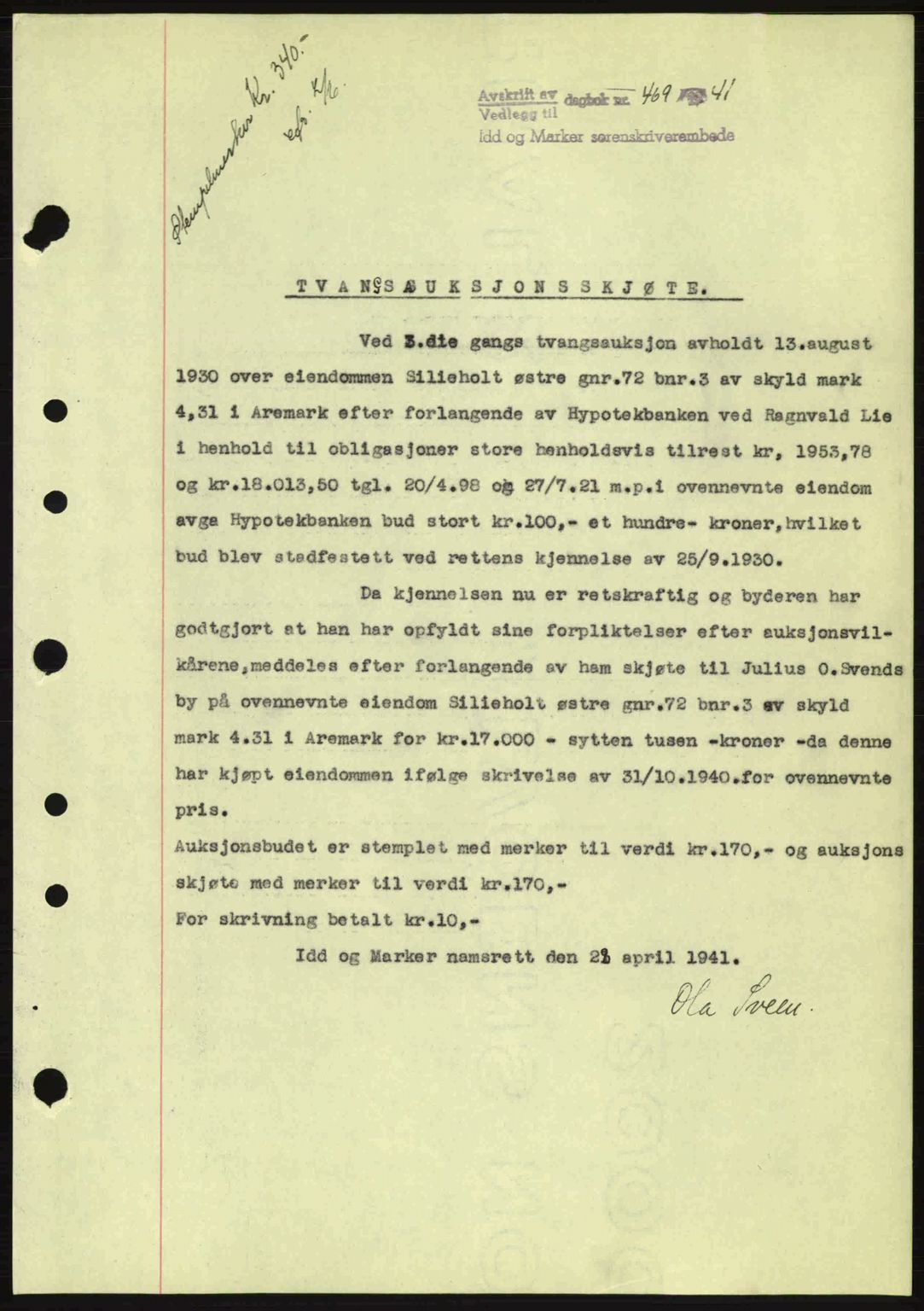 Idd og Marker sorenskriveri, AV/SAO-A-10283/G/Gb/Gbb/L0004: Mortgage book no. A4, 1940-1941, Diary no: : 469/1941