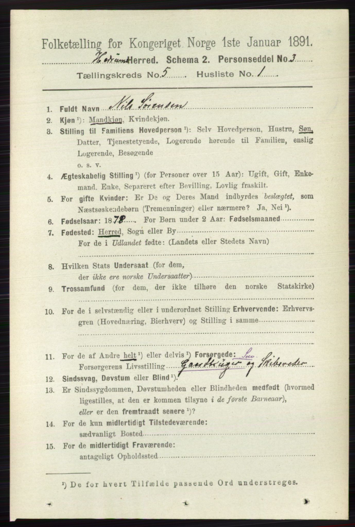 RA, 1891 census for 0727 Hedrum, 1891, p. 1968