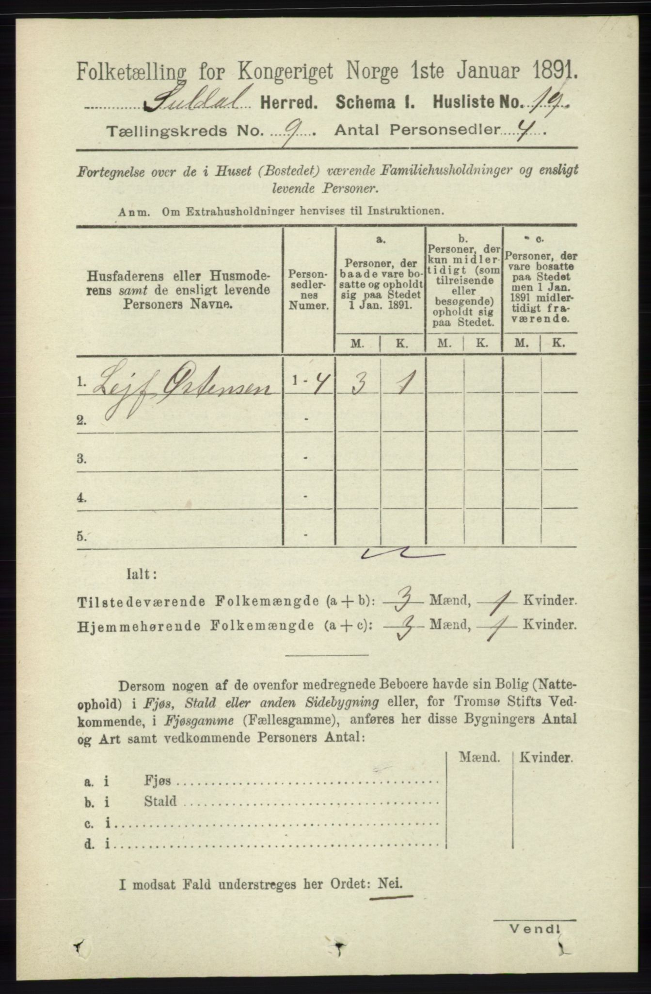 RA, 1891 census for 1134 Suldal, 1891, p. 2641