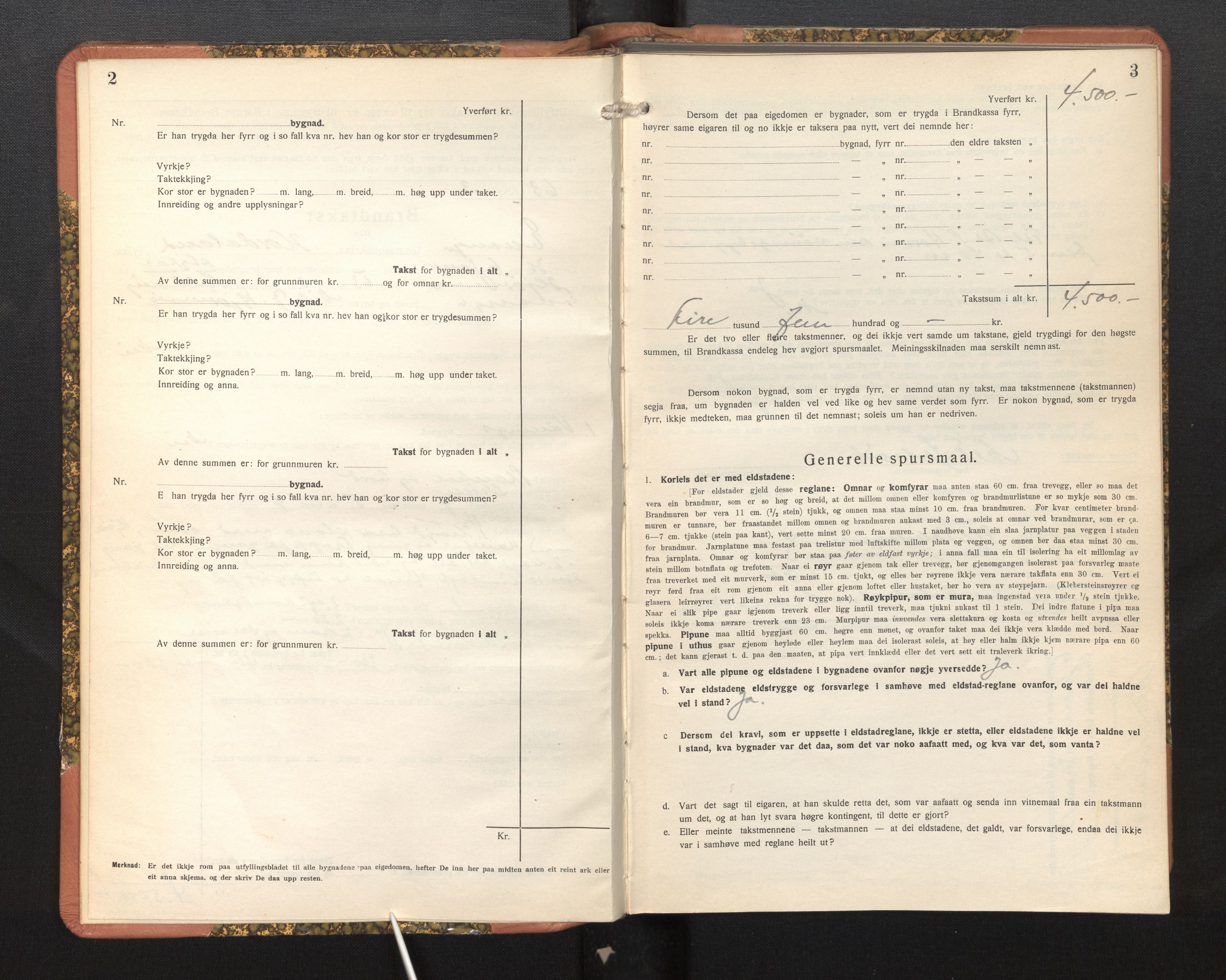 Lensmannen i Evanger, AV/SAB-A-31701/0012/L0006: Branntakstprotokoll, skjematakst, 1936-1955, p. 2-3