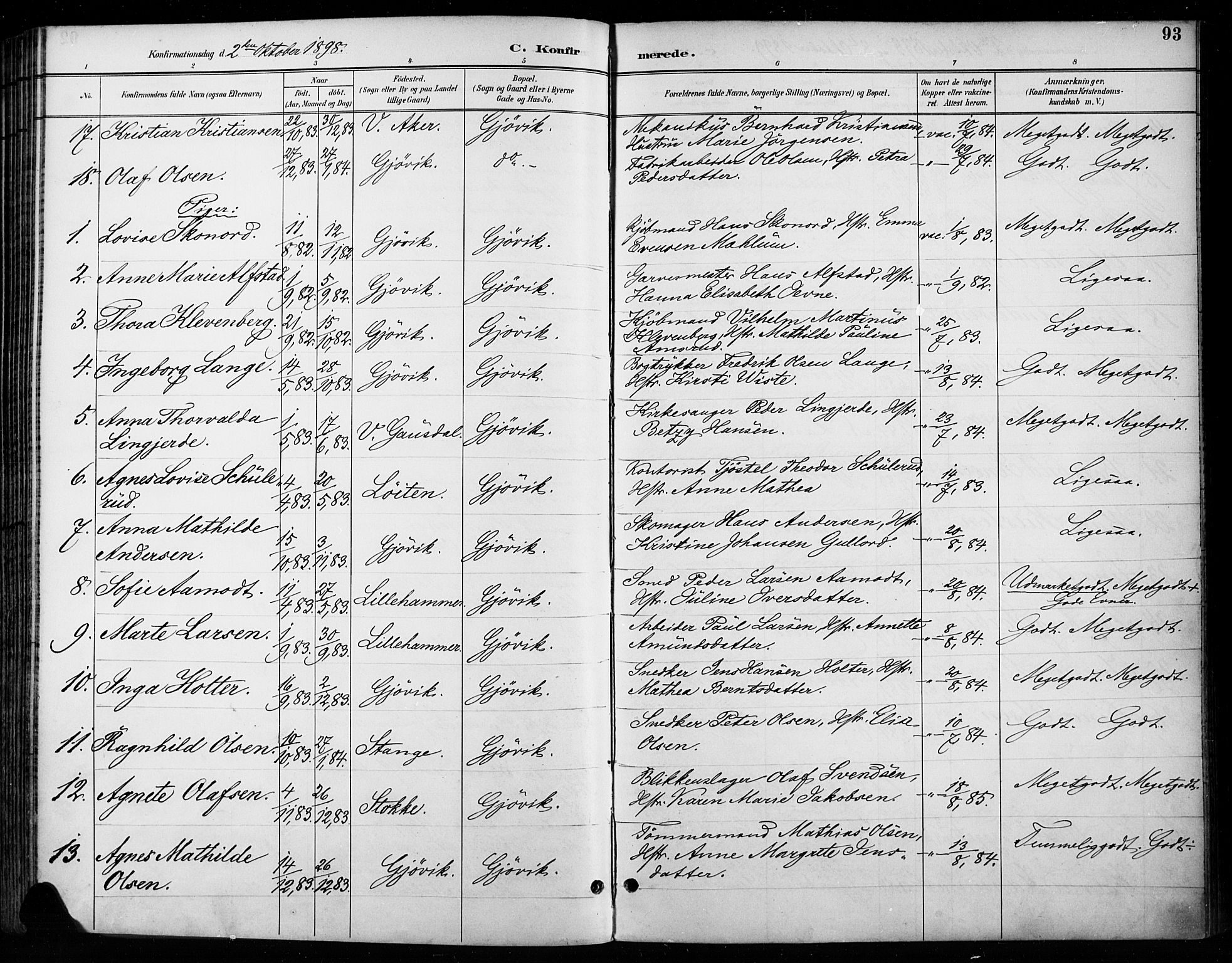 Vardal prestekontor, SAH/PREST-100/H/Ha/Haa/L0011: Parish register (official) no. 11, 1891-1901, p. 93