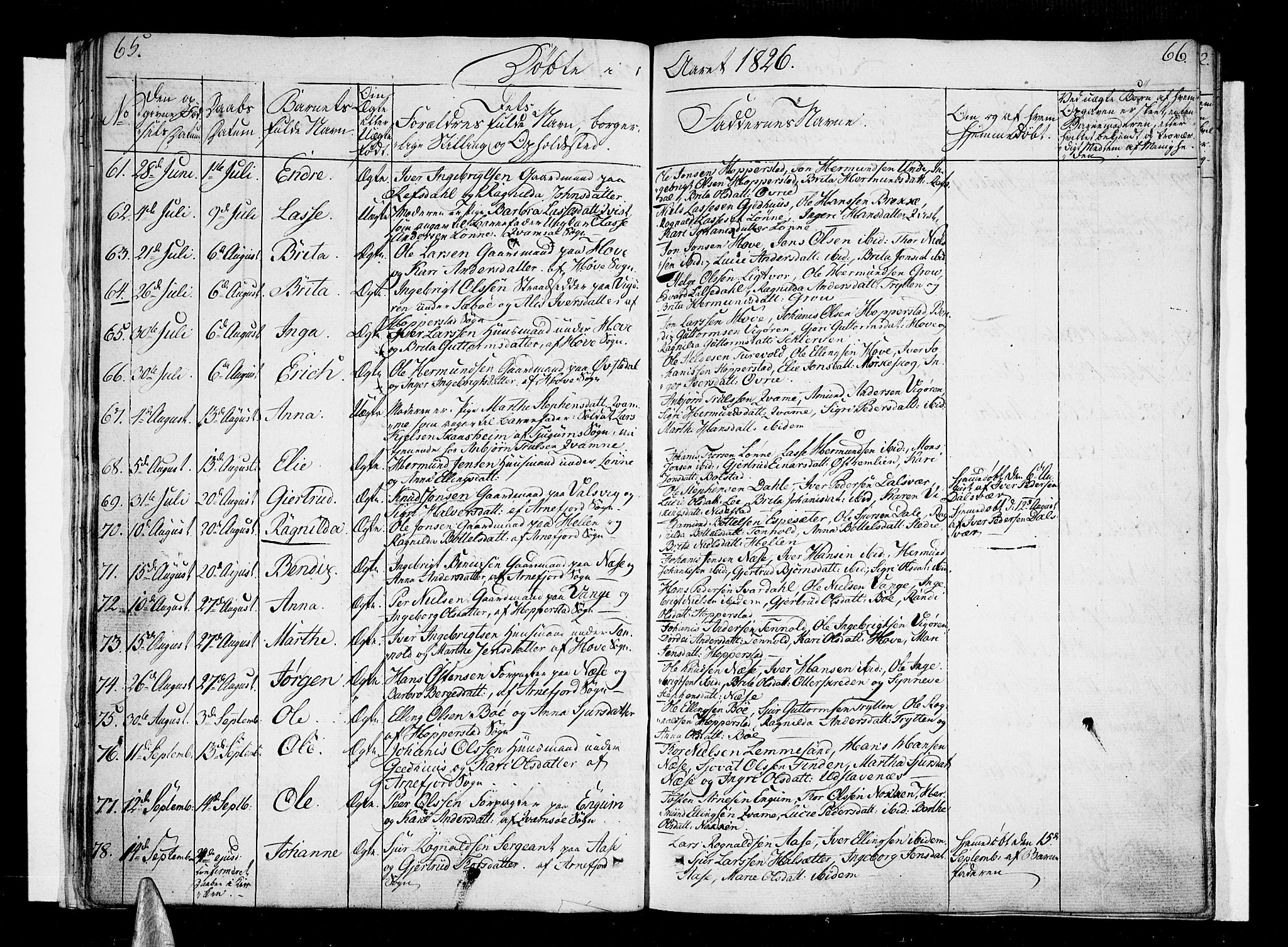 Vik sokneprestembete, AV/SAB-A-81501/H/Haa/Haaa/L0006: Parish register (official) no. A 6, 1821-1831, p. 65-66