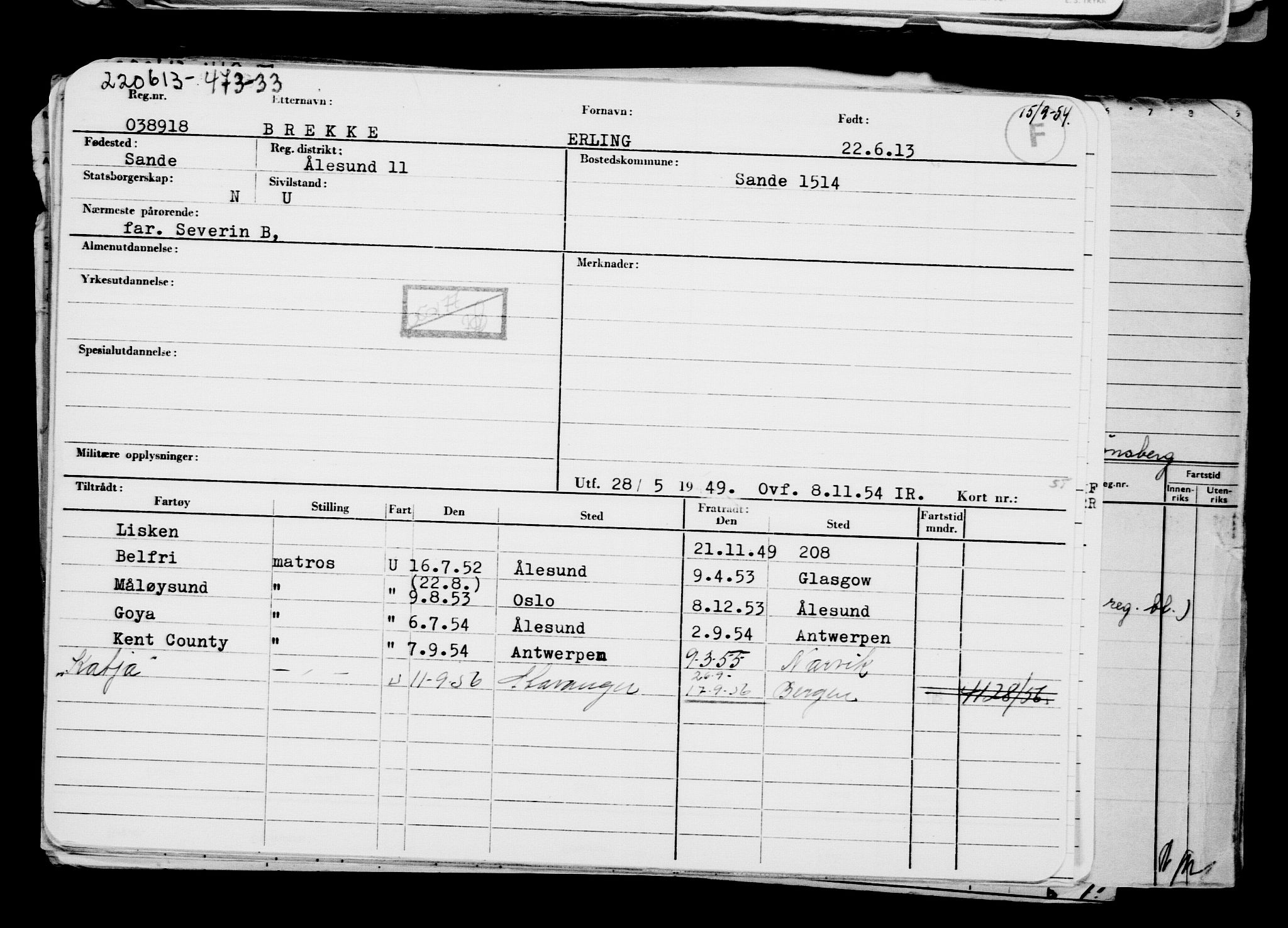 Direktoratet for sjømenn, AV/RA-S-3545/G/Gb/L0113: Hovedkort, 1913, p. 438