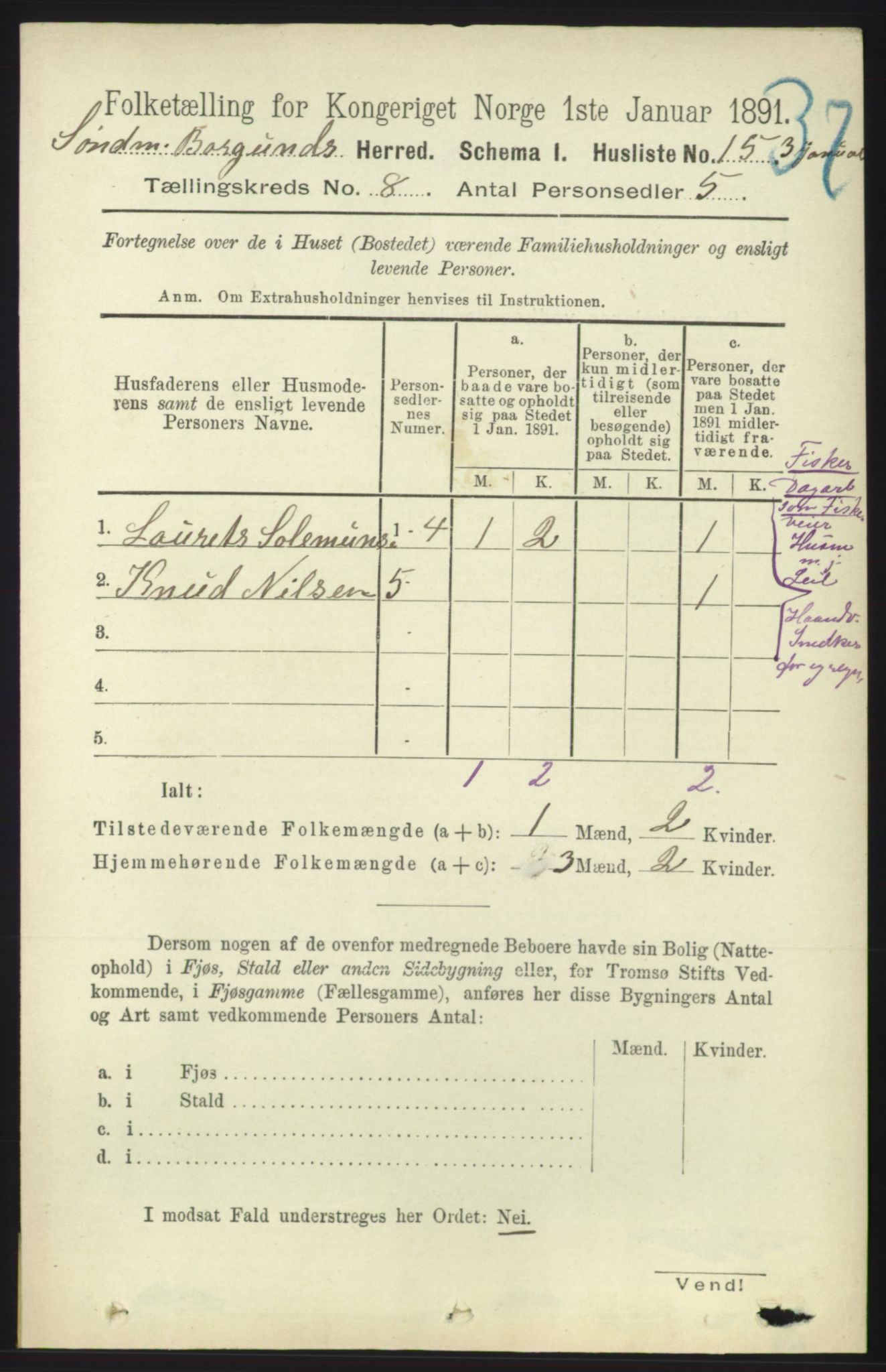 RA, 1891 census for 1531 Borgund, 1891, p. 2121