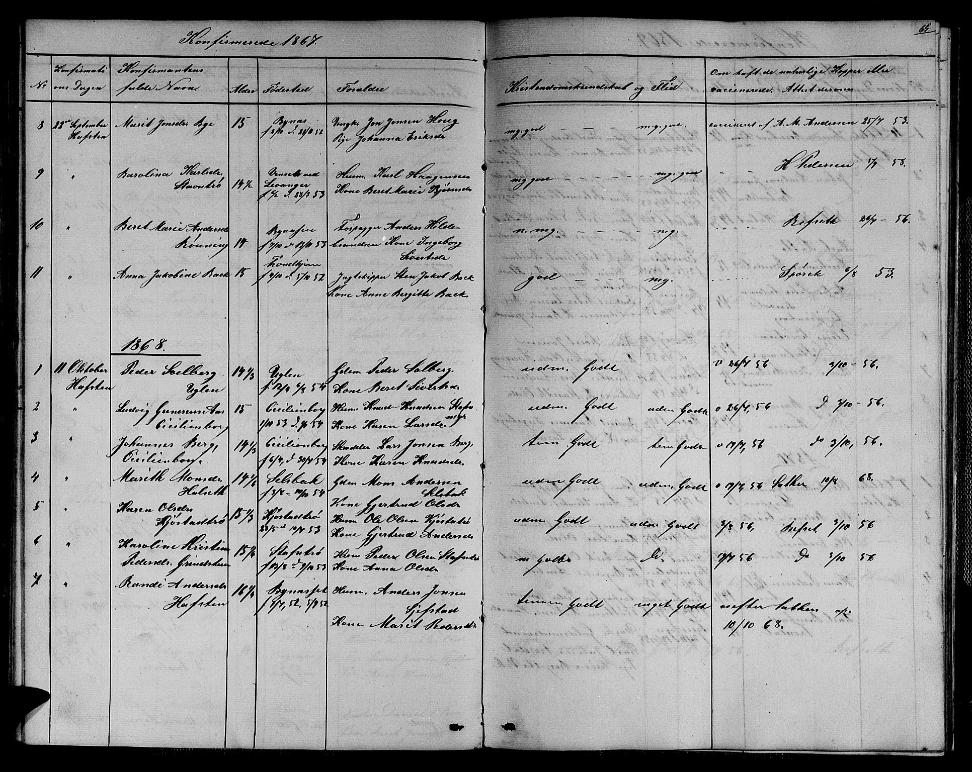 Ministerialprotokoller, klokkerbøker og fødselsregistre - Sør-Trøndelag, SAT/A-1456/611/L0353: Parish register (copy) no. 611C01, 1854-1881, p. 65
