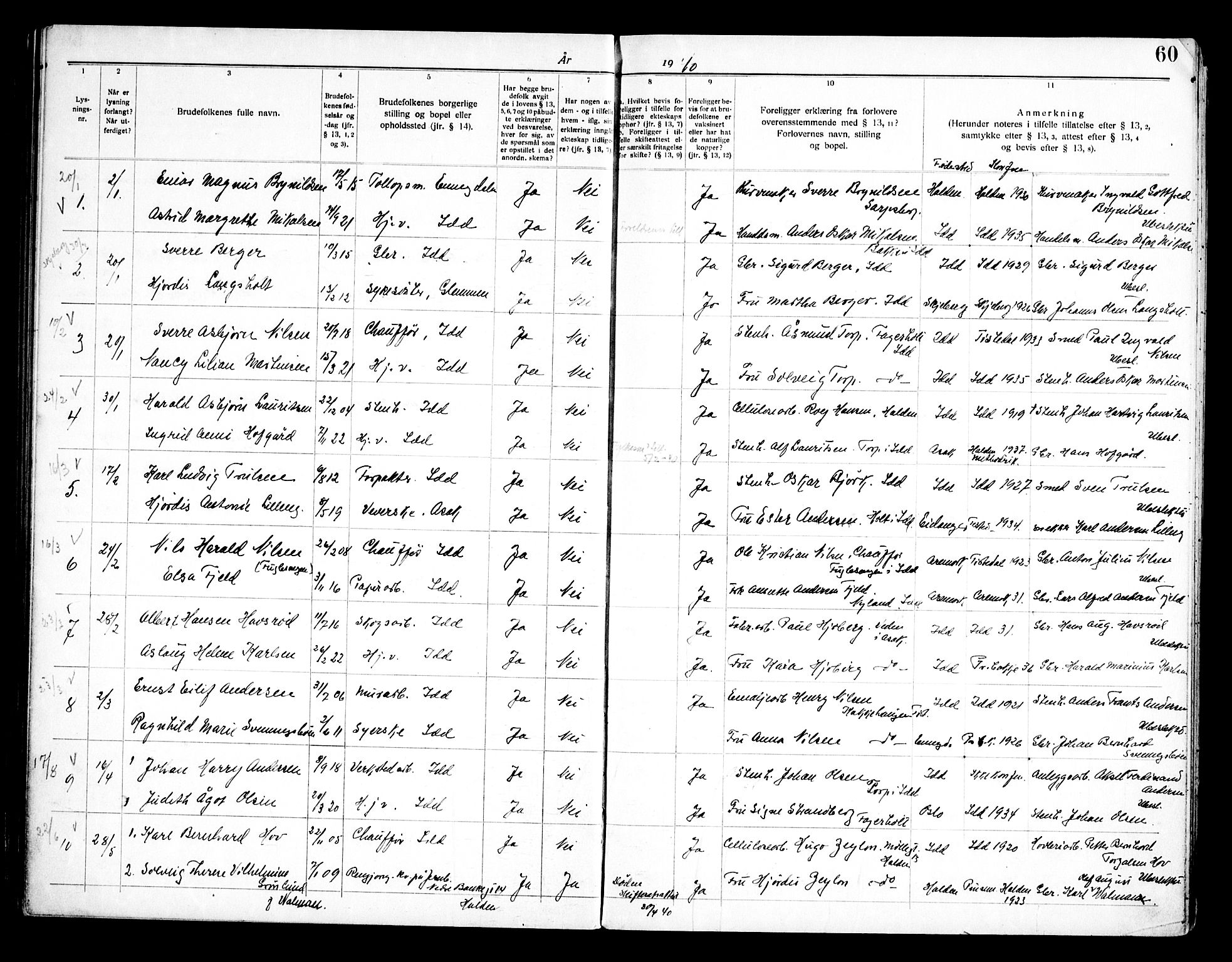 Idd prestekontor Kirkebøker, SAO/A-10911/H/Ha/L0002: Banns register no. I 2, 1919-1958, p. 60