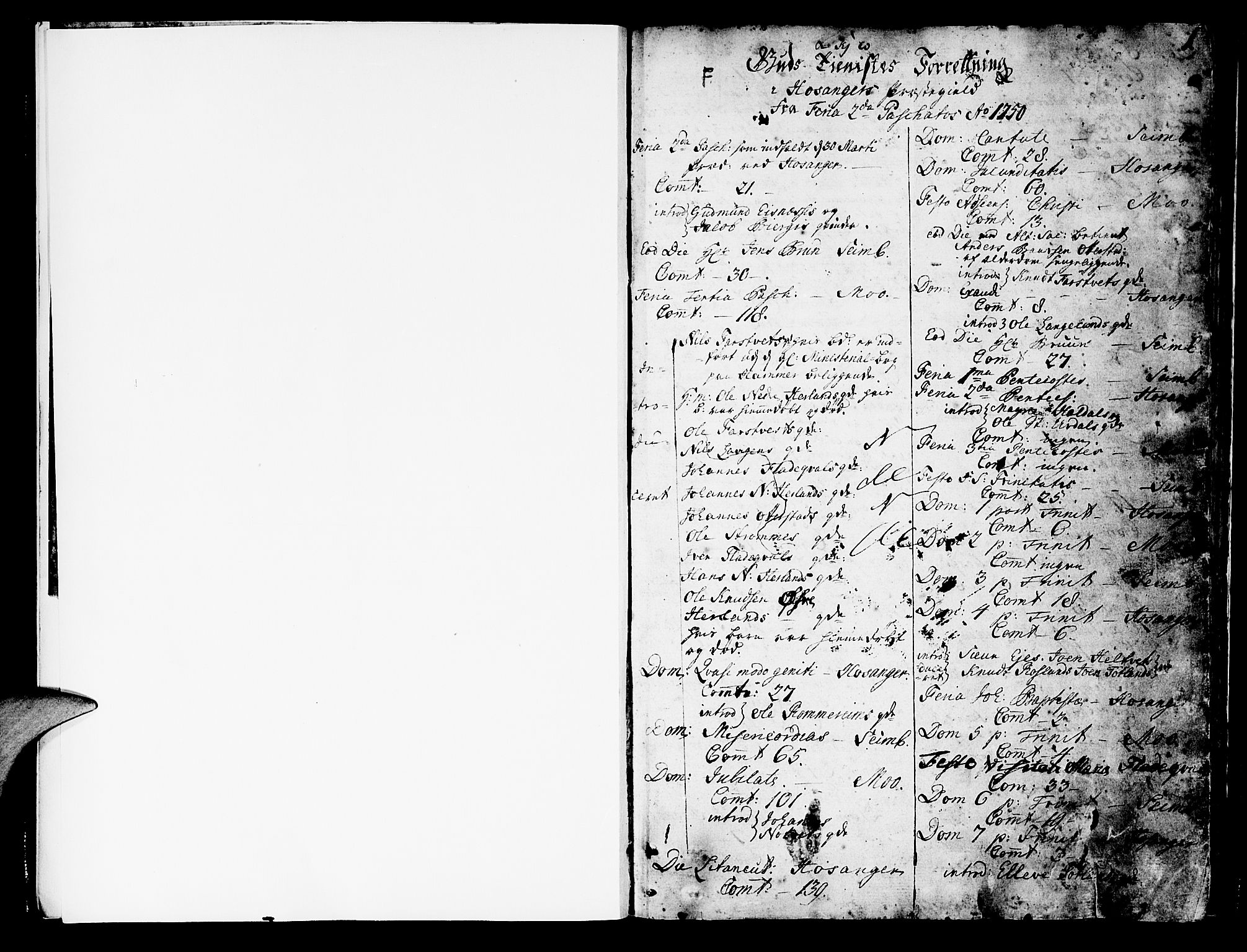 Hosanger sokneprestembete, SAB/A-75801/H/Haa: Parish register (official) no. A 1 /1, 1750-1766, p. 1