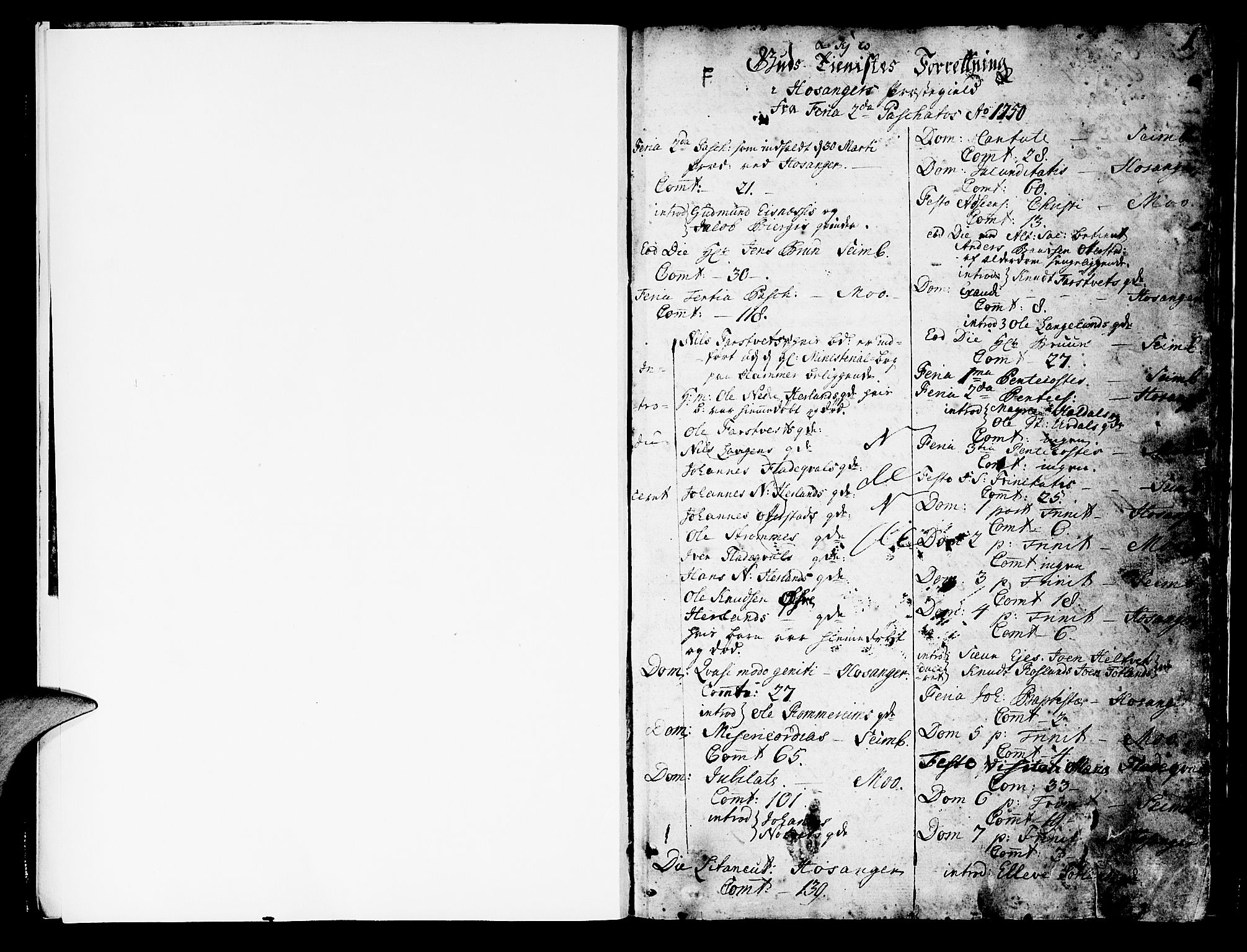 Hosanger sokneprestembete, AV/SAB-A-75801/H/Haa: Parish register (official) no. A 1 /1, 1750-1766, p. 1