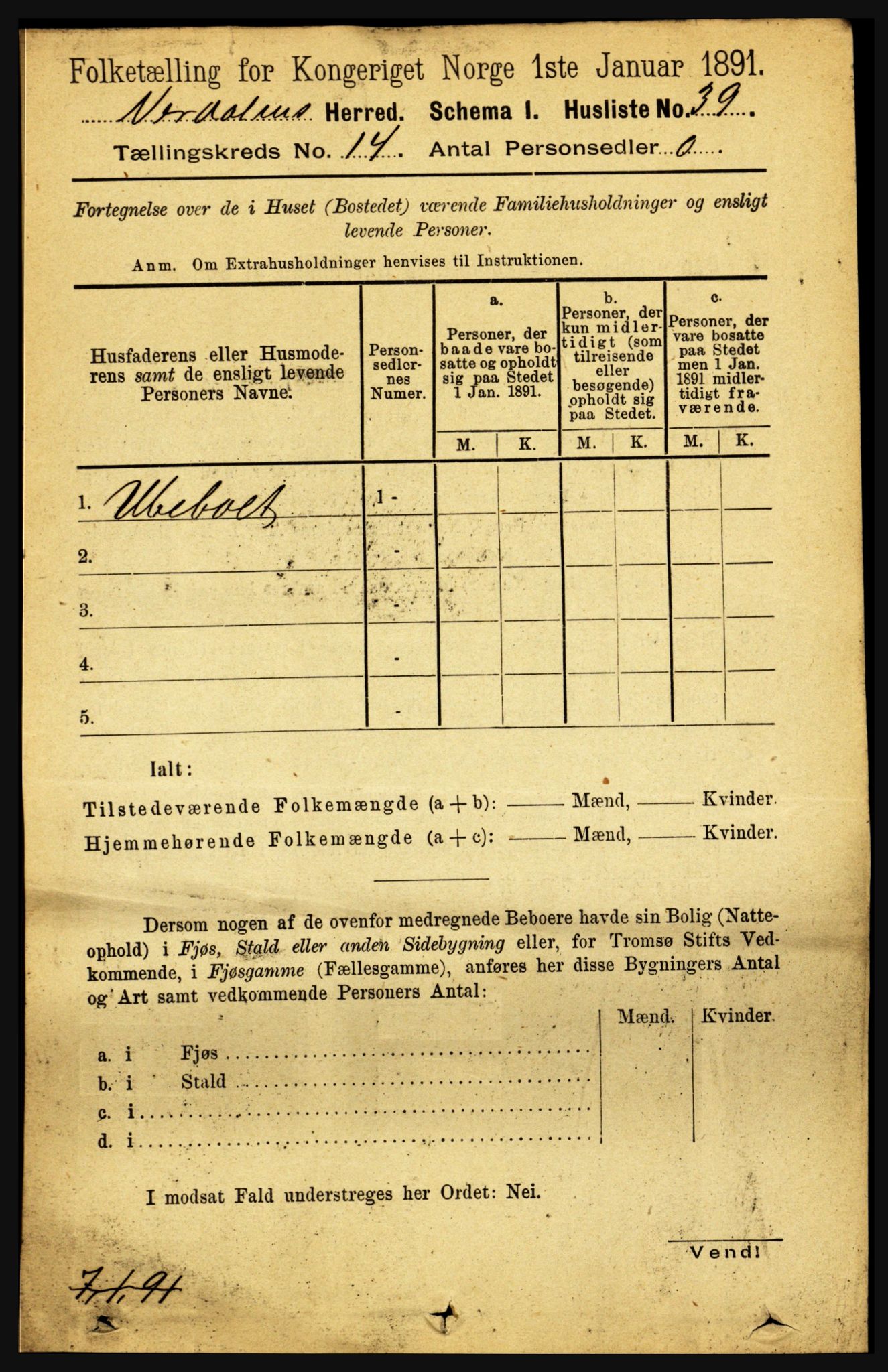 RA, 1891 census for 1721 Verdal, 1891, p. 7362