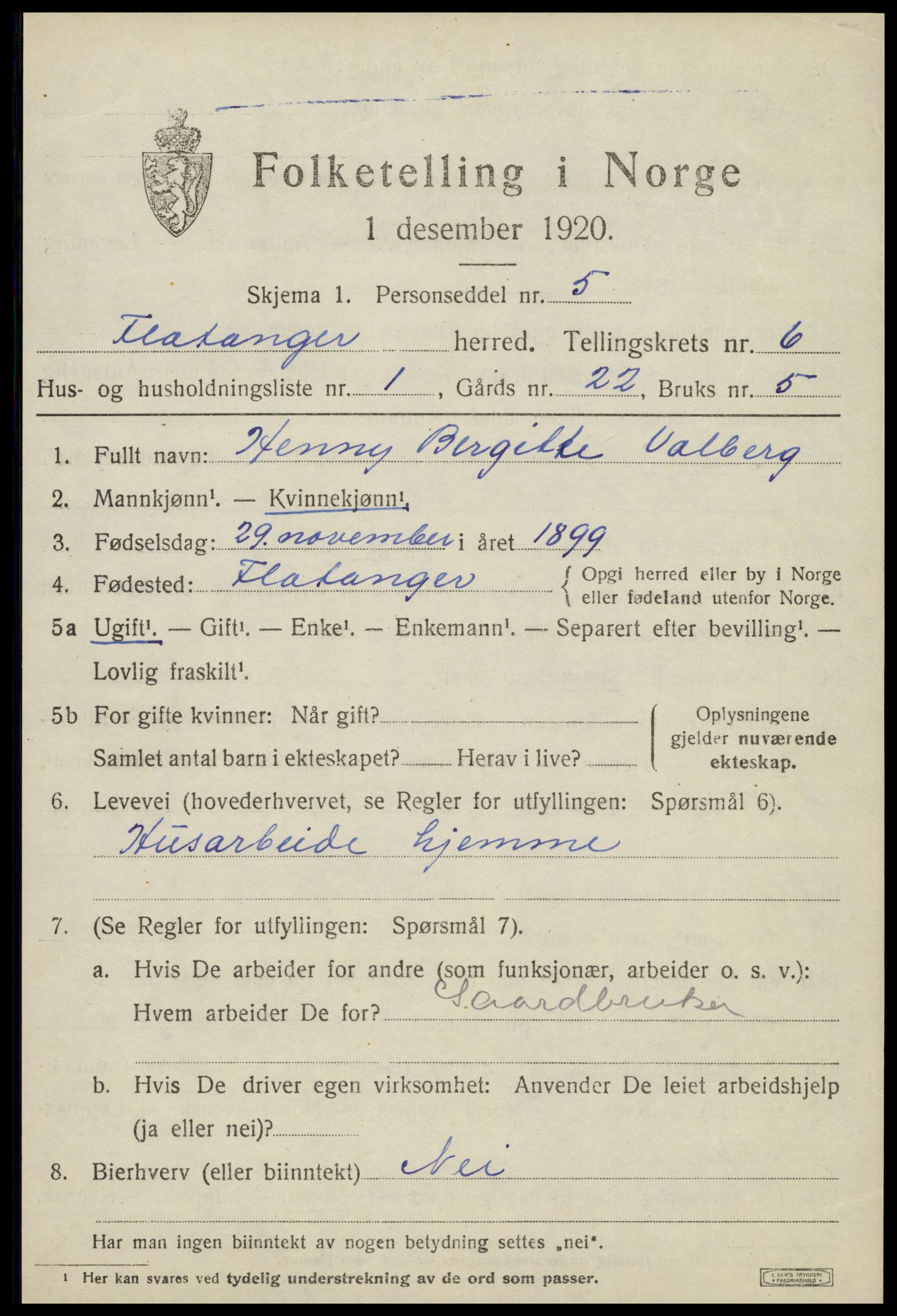 SAT, 1920 census for Flatanger, 1920, p. 2800