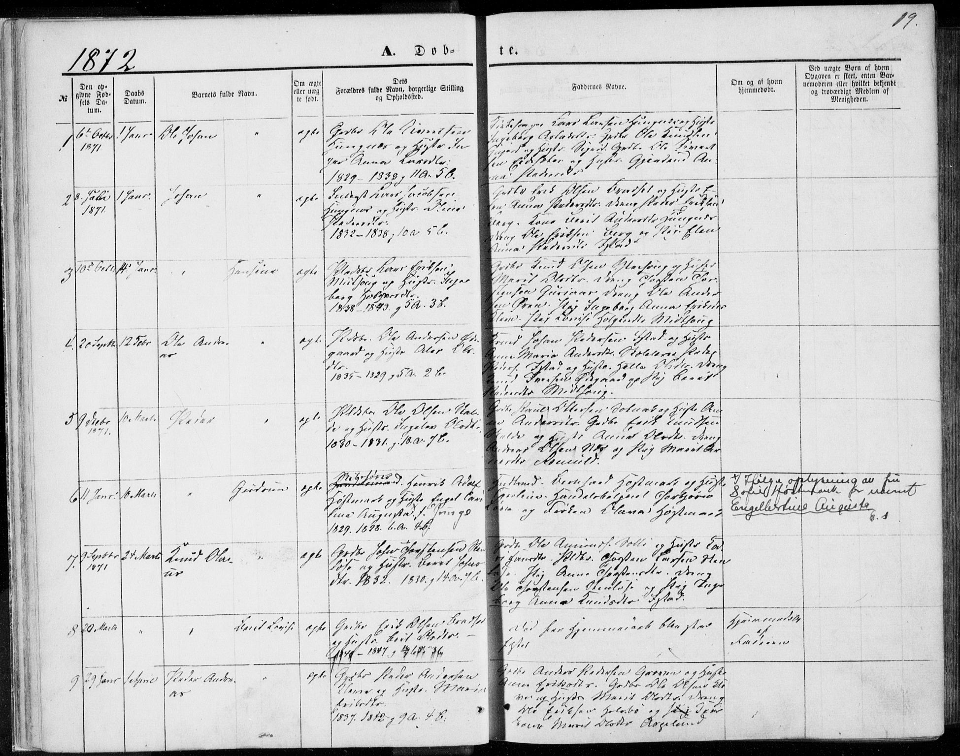 Ministerialprotokoller, klokkerbøker og fødselsregistre - Møre og Romsdal, SAT/A-1454/557/L0681: Parish register (official) no. 557A03, 1869-1886, p. 19