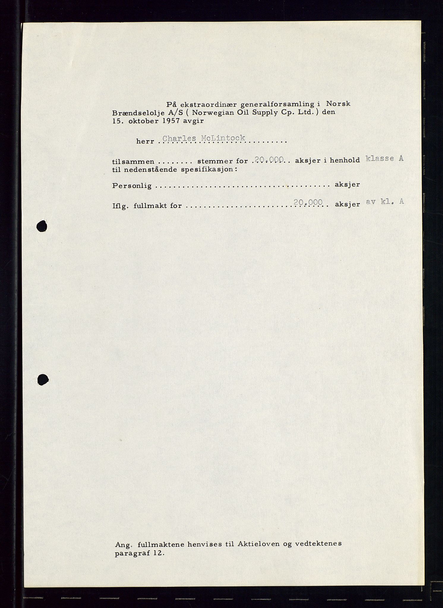 PA 1544 - Norsk Brændselolje A/S, AV/SAST-A-101965/1/A/Aa/L0007/0003: Generalforsamling / Generalforsamling 1956, ekstraordinær generalforsamling 1957, 1956-1957, p. 109