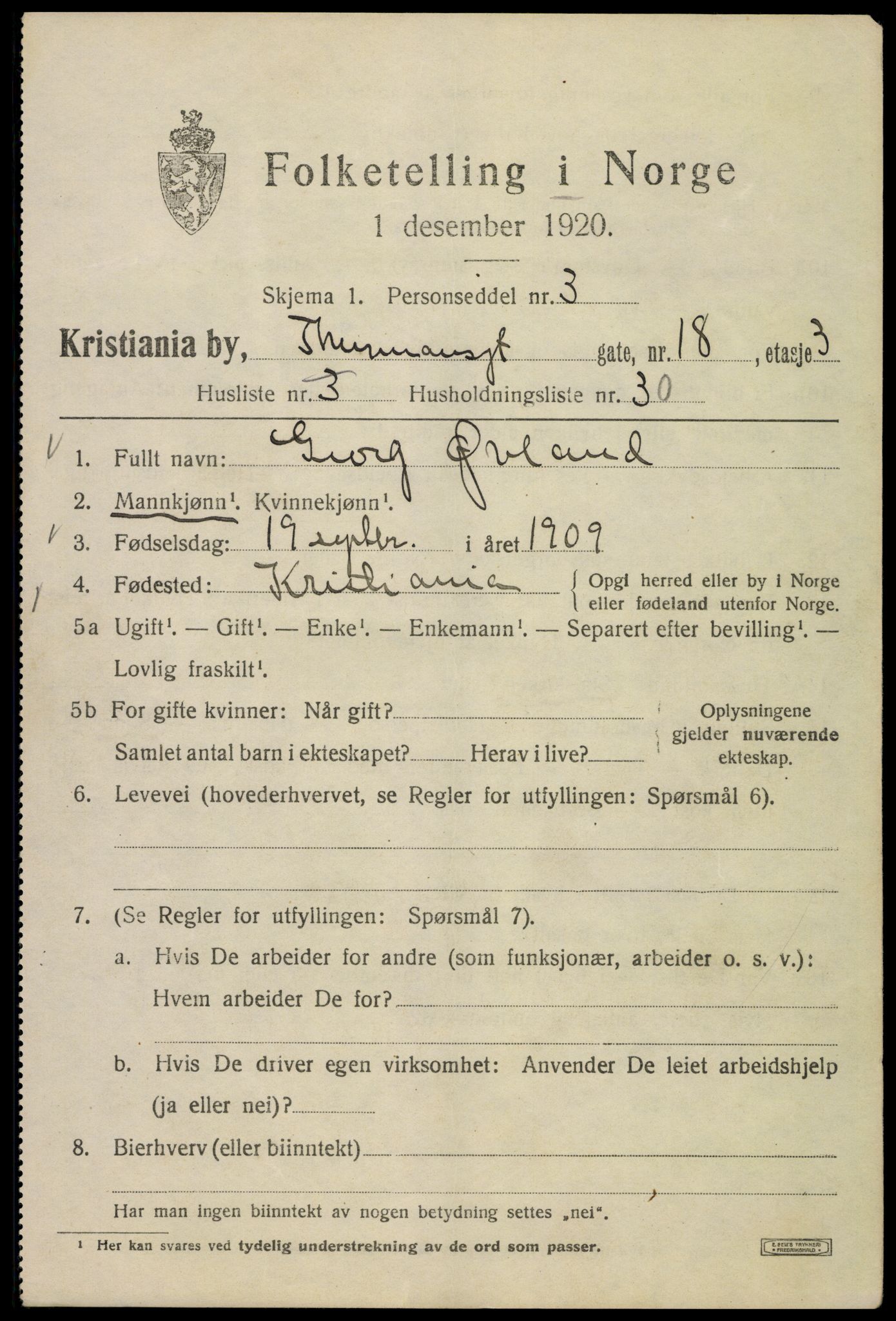 SAO, 1920 census for Kristiania, 1920, p. 581577