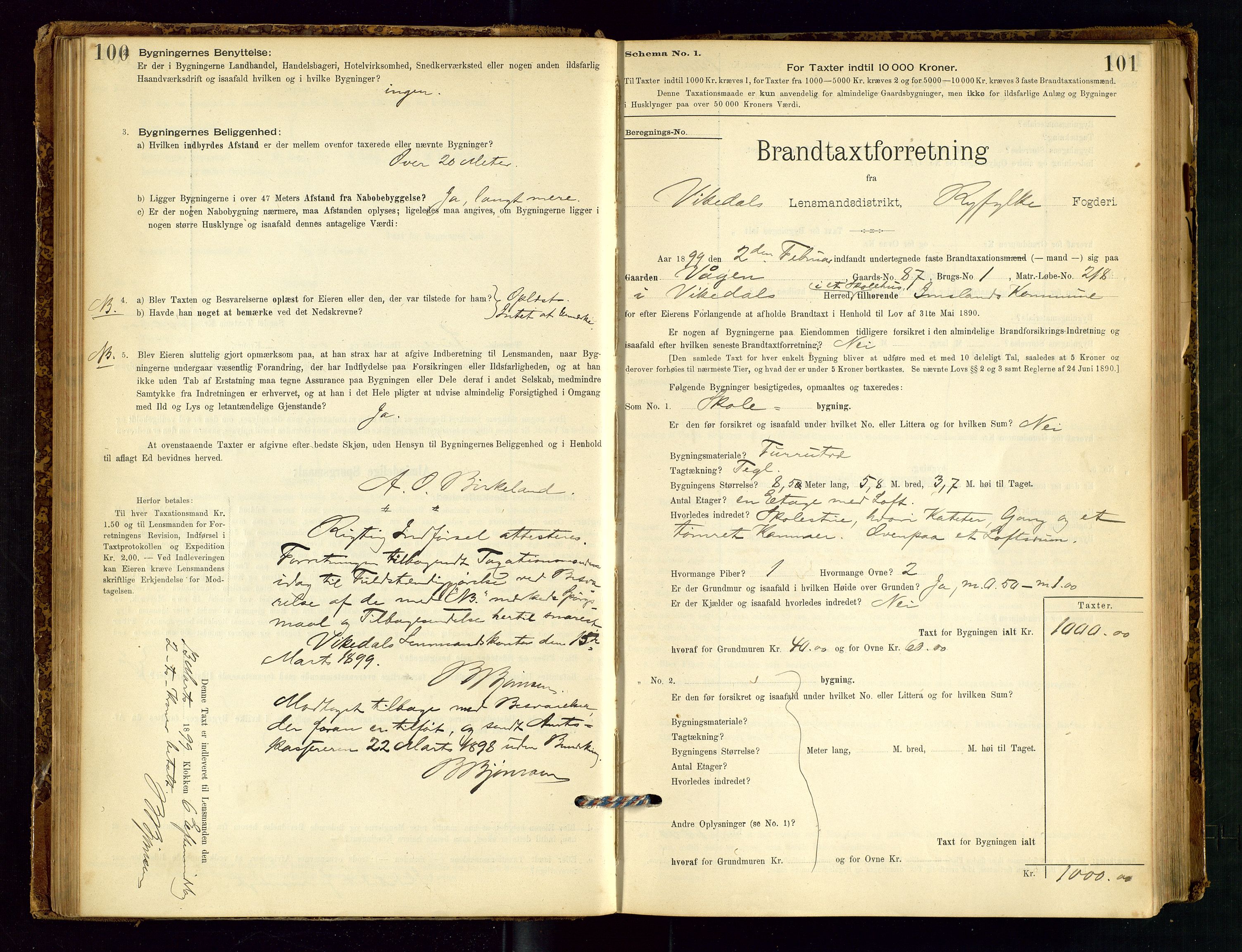 Vikedal lensmannskontor, AV/SAST-A-100179/Gob/L0004: Branntakstprotokoll, 1894-1952, p. 100-101
