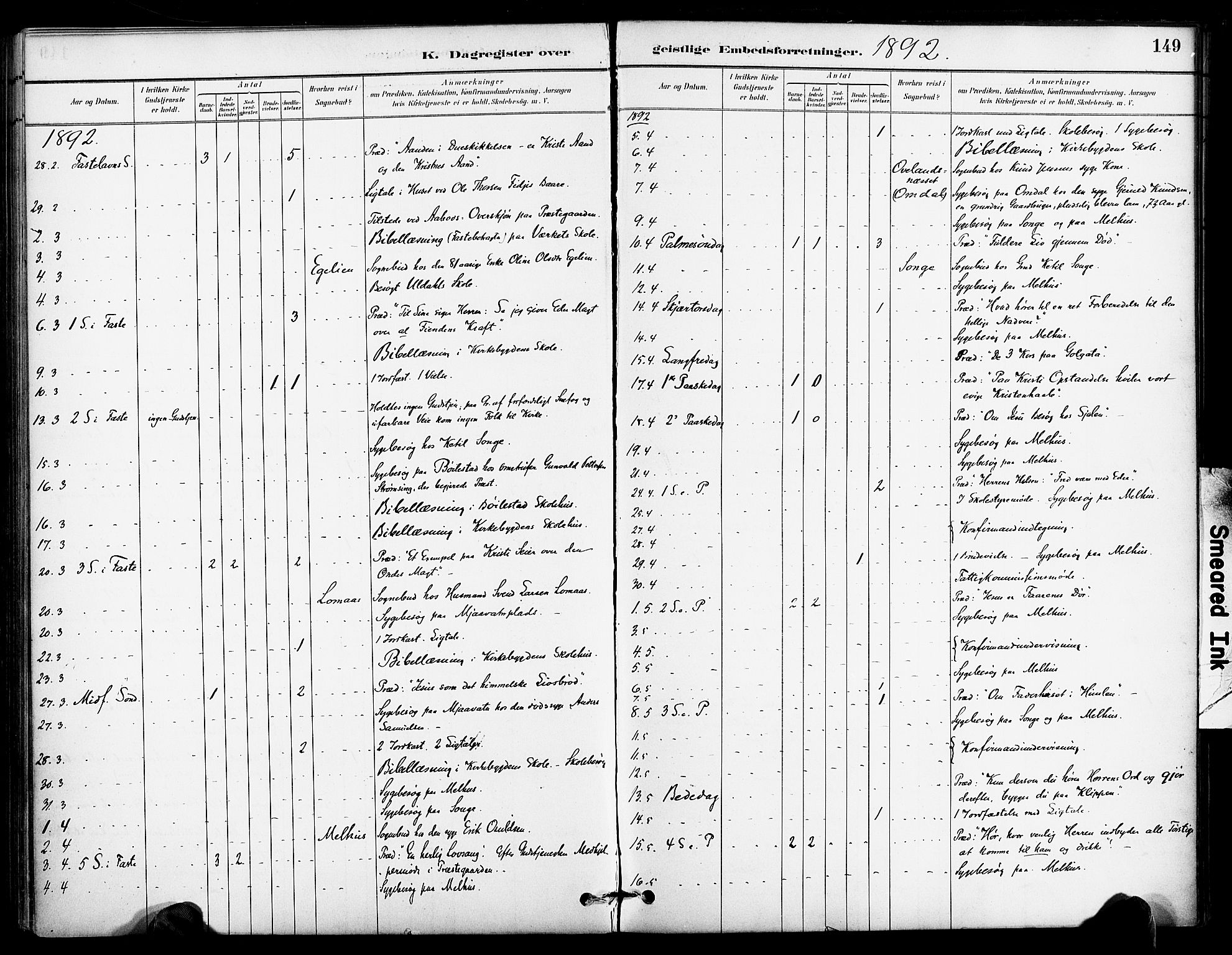 Froland sokneprestkontor, AV/SAK-1111-0013/F/Fa/L0004: Parish register (official) no. A 4, 1882-1906, p. 149