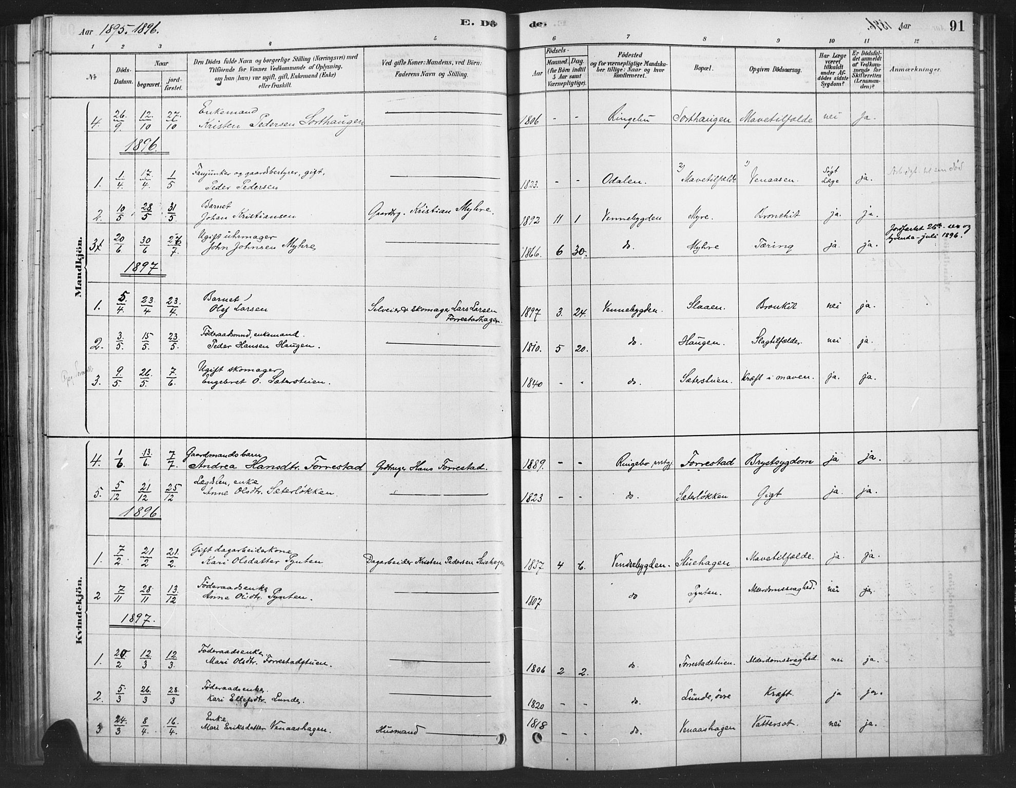 Ringebu prestekontor, SAH/PREST-082/H/Ha/Haa/L0010: Parish register (official) no. 10, 1878-1898, p. 91