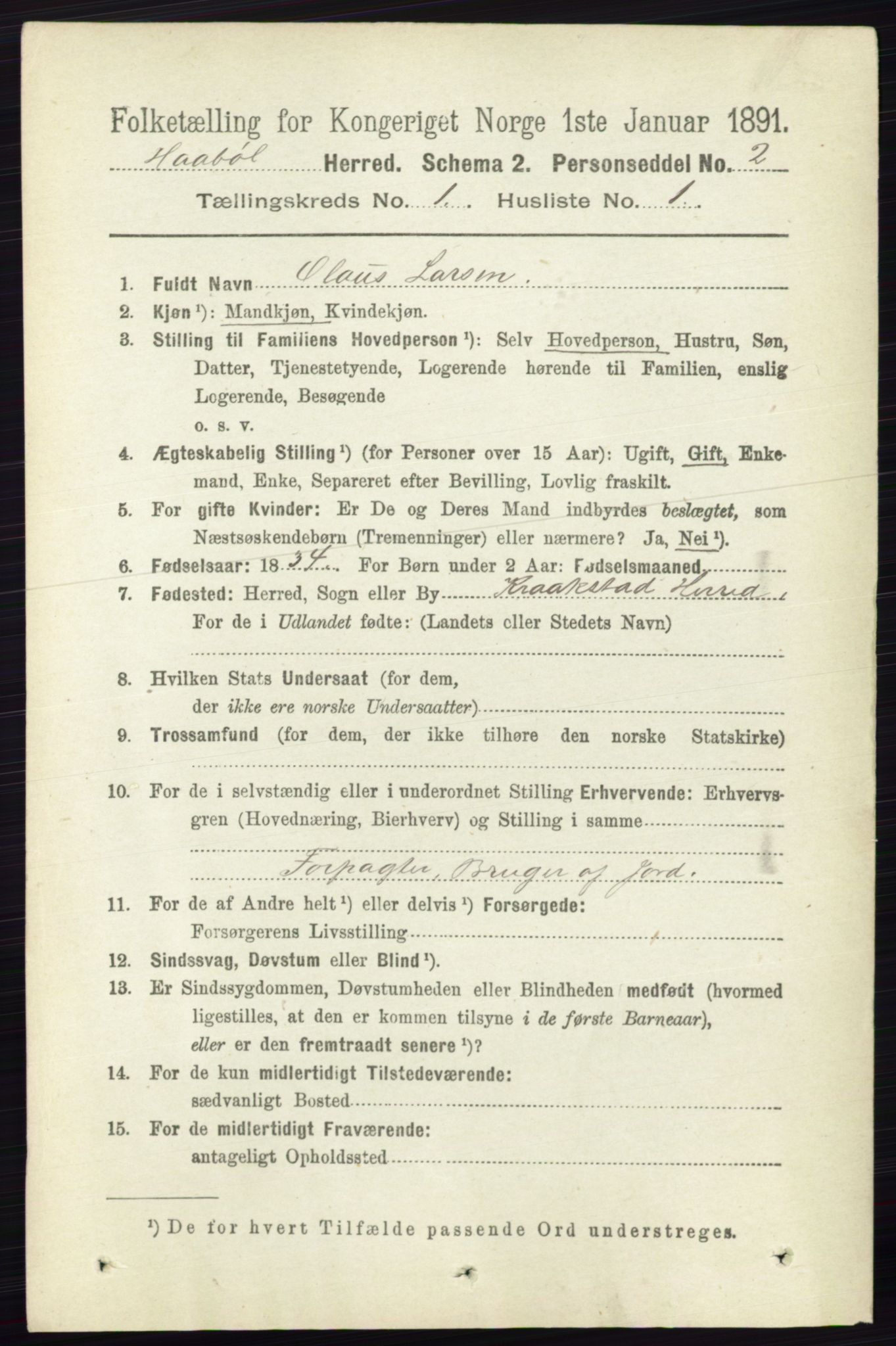 RA, 1891 census for 0138 Hobøl, 1891, p. 143