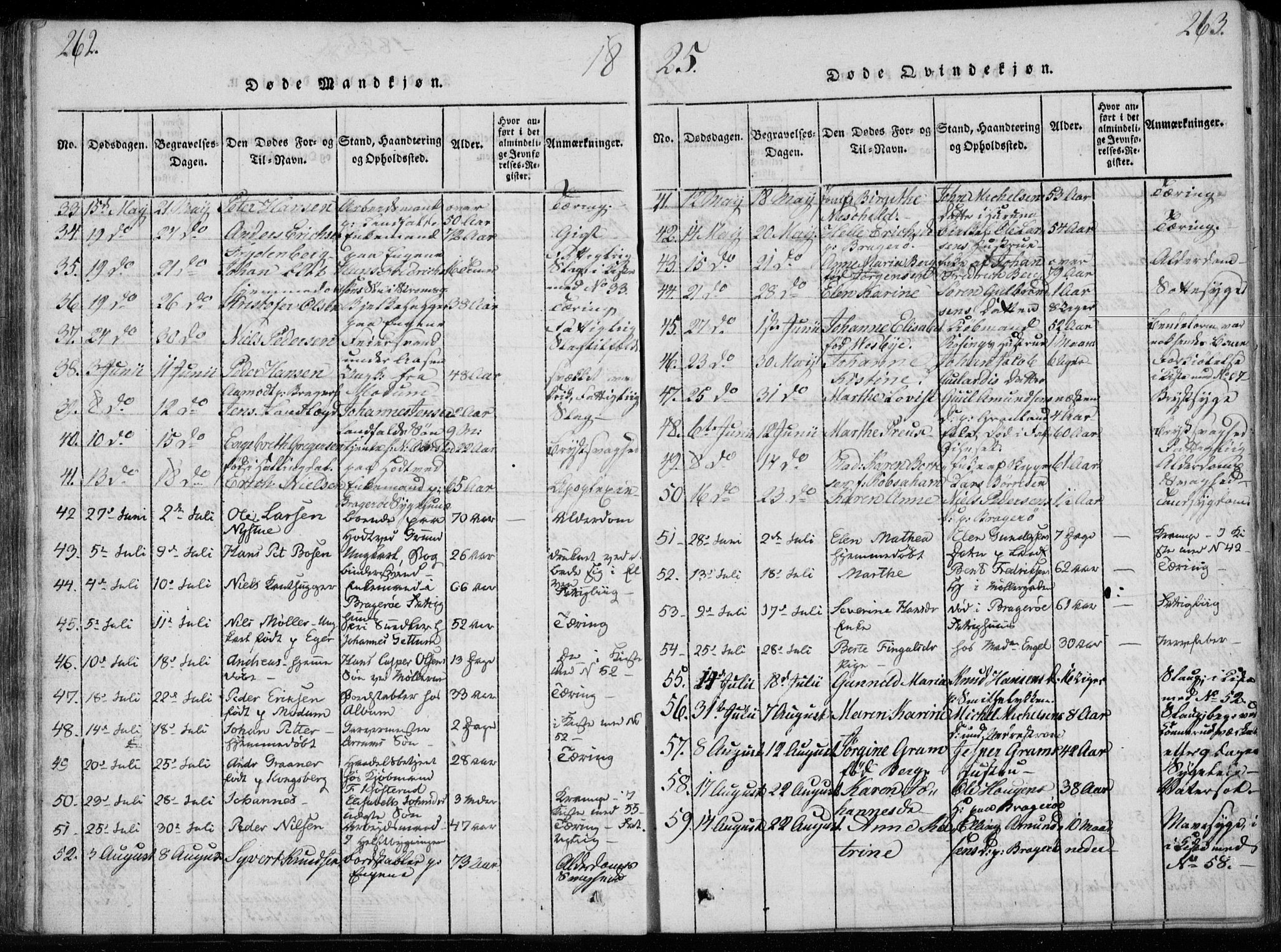 Bragernes kirkebøker, SAKO/A-6/F/Fa/L0007: Parish register (official) no. I 7, 1815-1829, p. 262-263