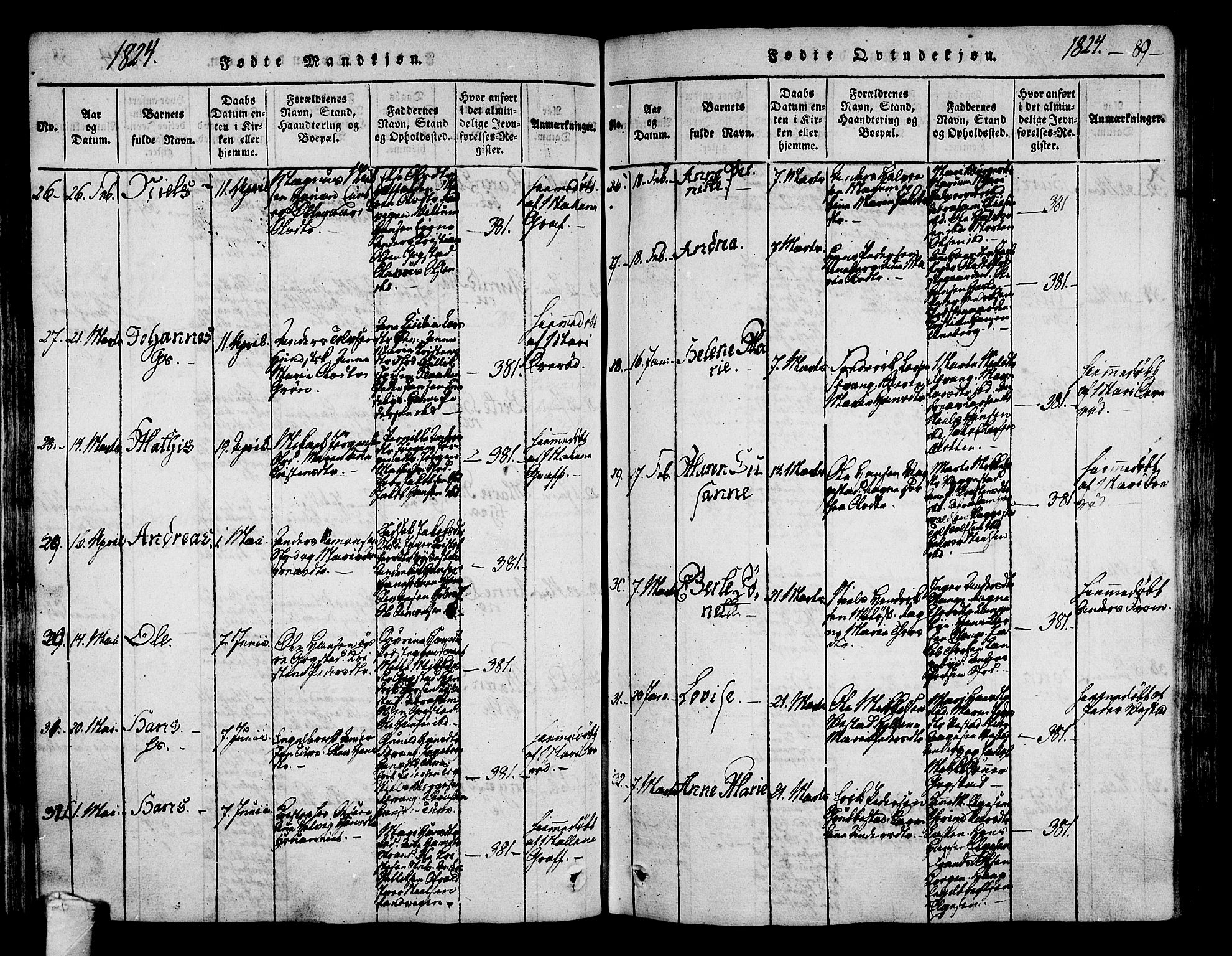Sandar kirkebøker, SAKO/A-243/F/Fa/L0004: Parish register (official) no. 4, 1814-1832, p. 89