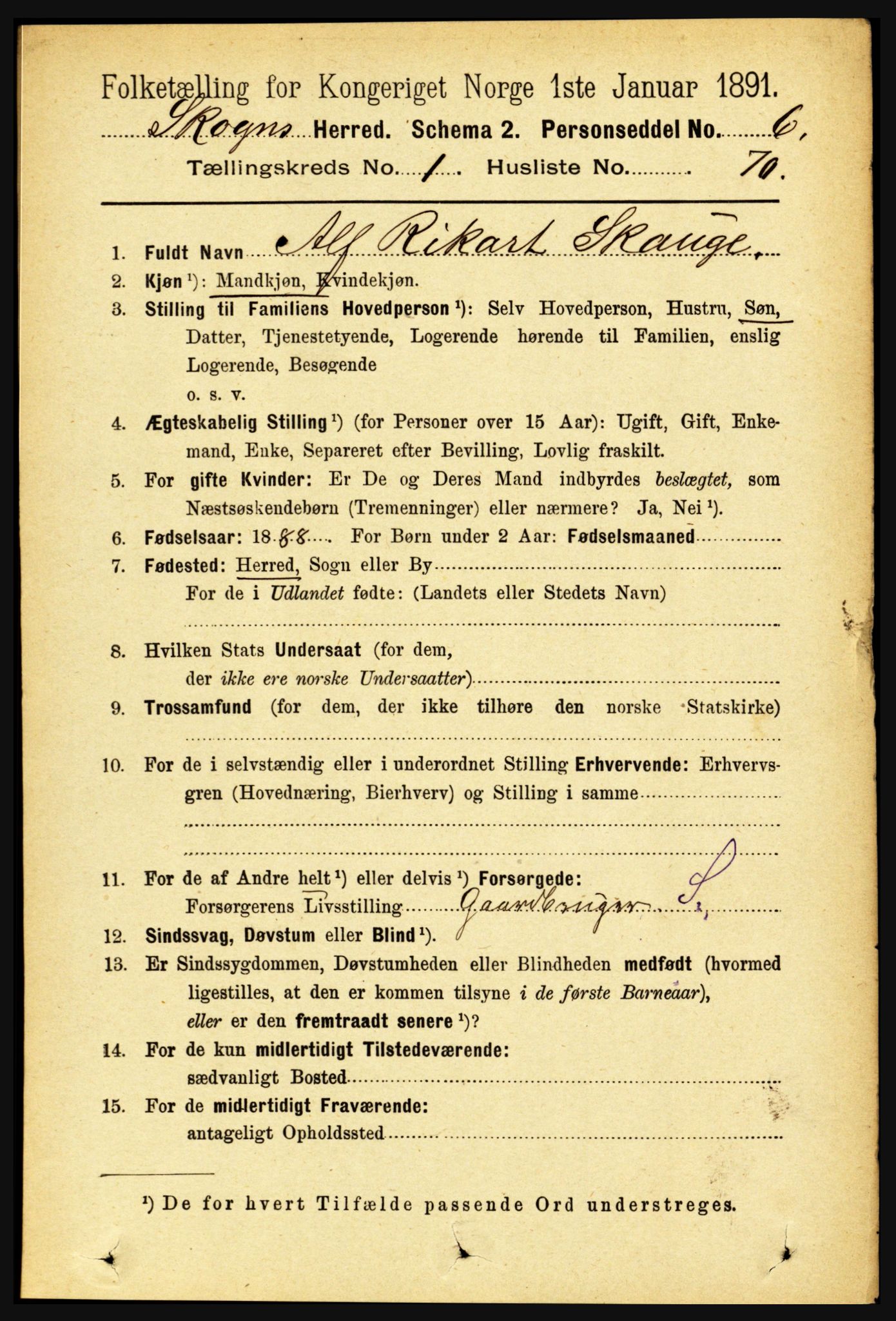 RA, 1891 census for 1719 Skogn, 1891, p. 538