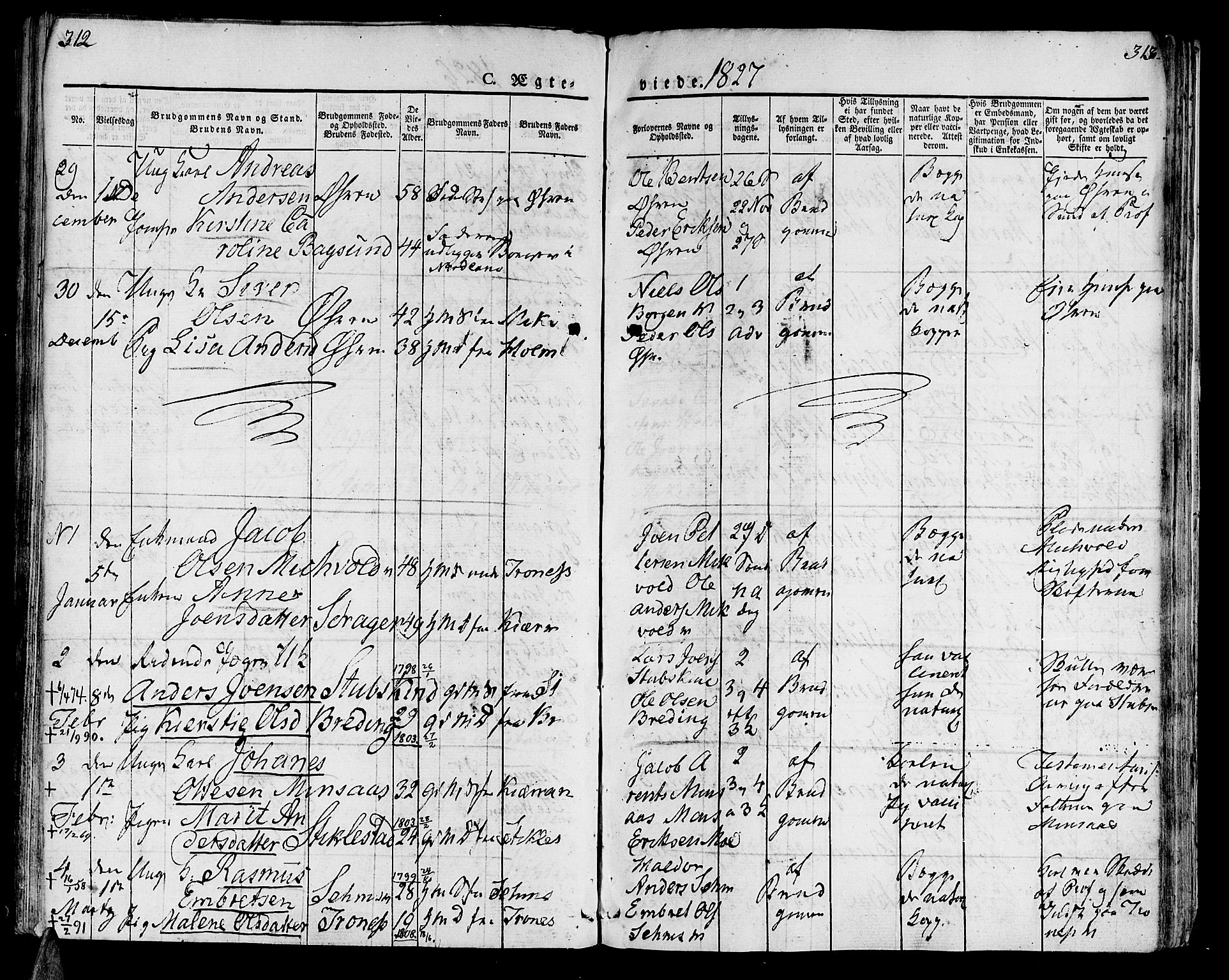 Ministerialprotokoller, klokkerbøker og fødselsregistre - Nord-Trøndelag, SAT/A-1458/723/L0237: Parish register (official) no. 723A06, 1822-1830, p. 312-313