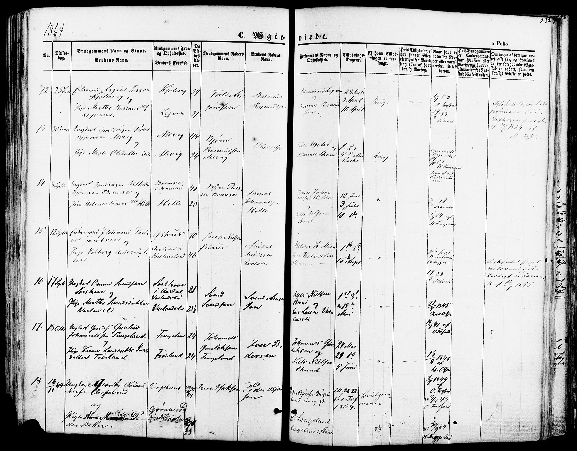 Strand sokneprestkontor, AV/SAST-A-101828/H/Ha/Haa/L0007: Parish register (official) no. A 7, 1855-1881, p. 232