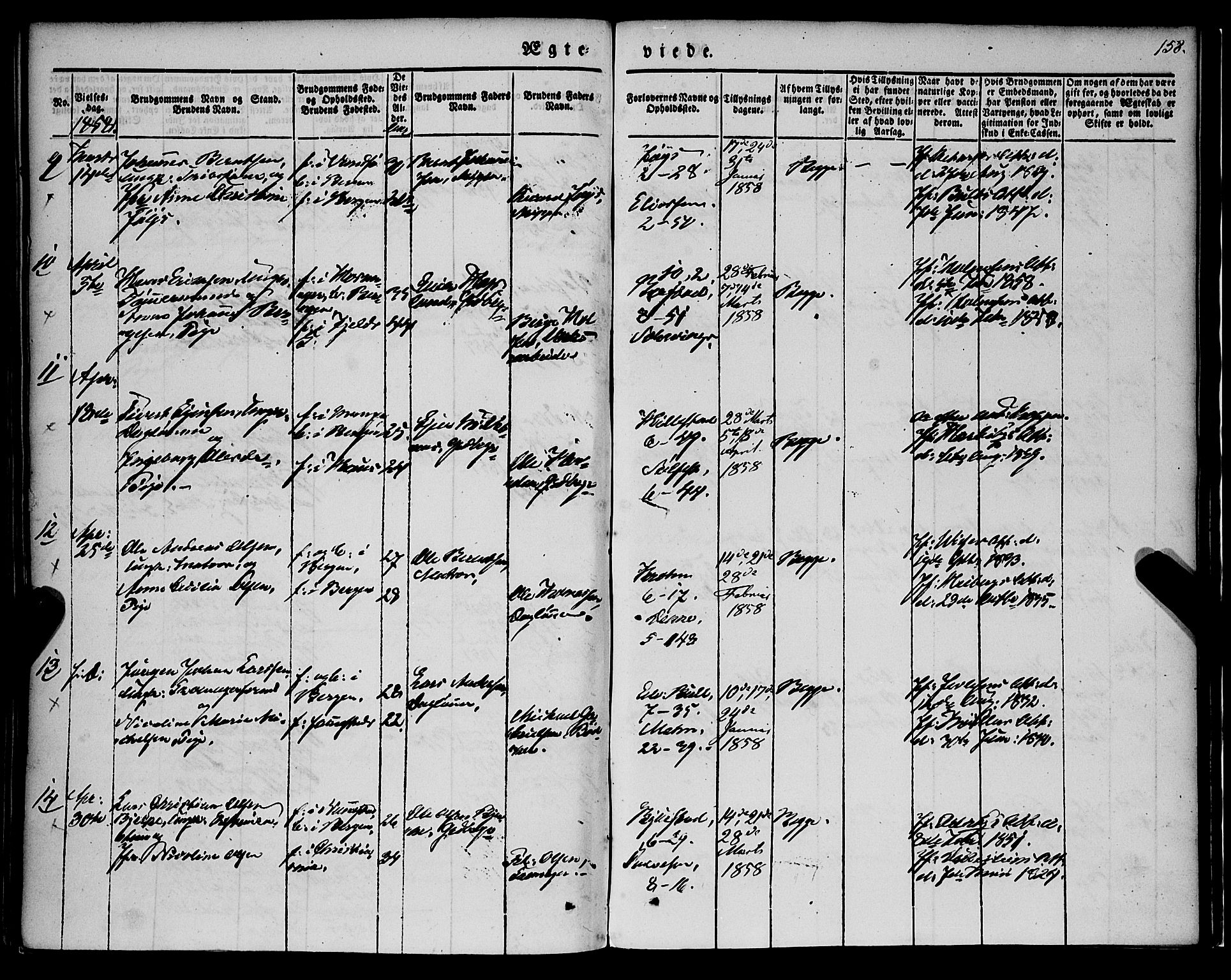 Nykirken Sokneprestembete, AV/SAB-A-77101/H/Haa/L0031: Parish register (official) no. D 1, 1834-1861, p. 158