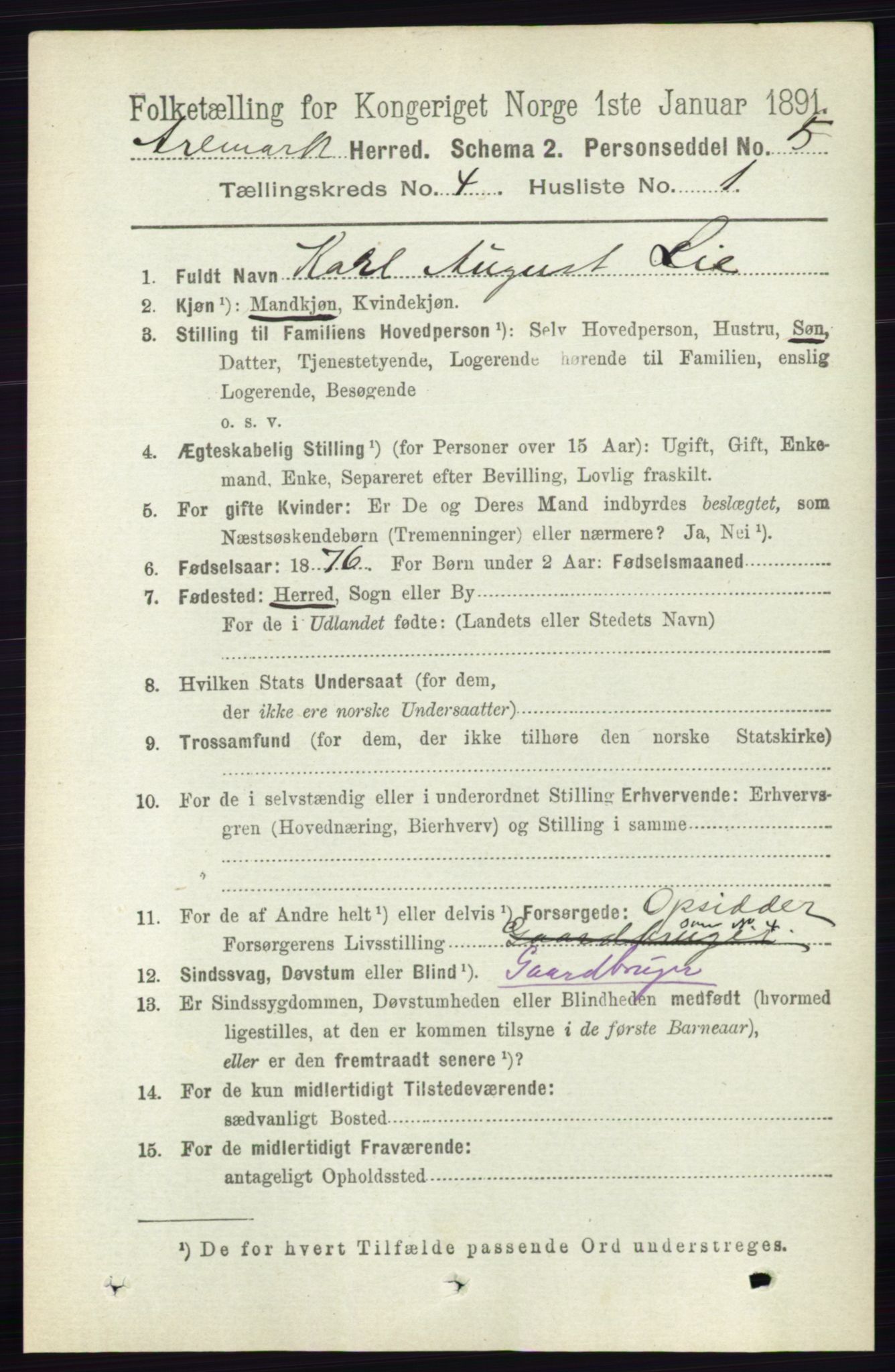 RA, 1891 census for 0118 Aremark, 1891, p. 1917