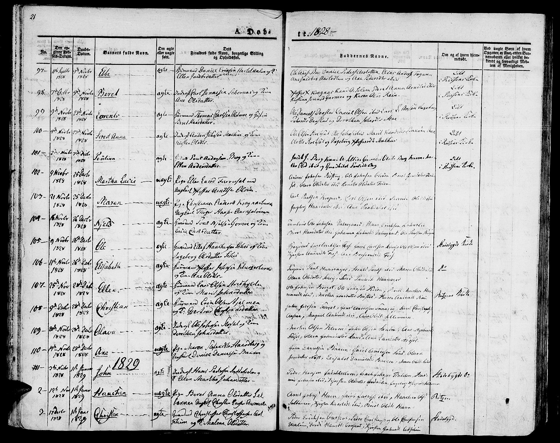 Ministerialprotokoller, klokkerbøker og fødselsregistre - Sør-Trøndelag, SAT/A-1456/646/L0609: Parish register (official) no. 646A07, 1826-1838, p. 21