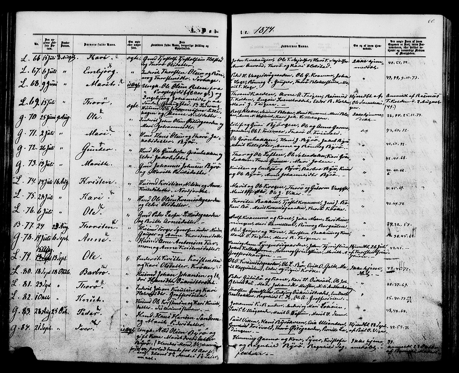 Lom prestekontor, AV/SAH-PREST-070/K/L0007: Parish register (official) no. 7, 1863-1884, p. 60