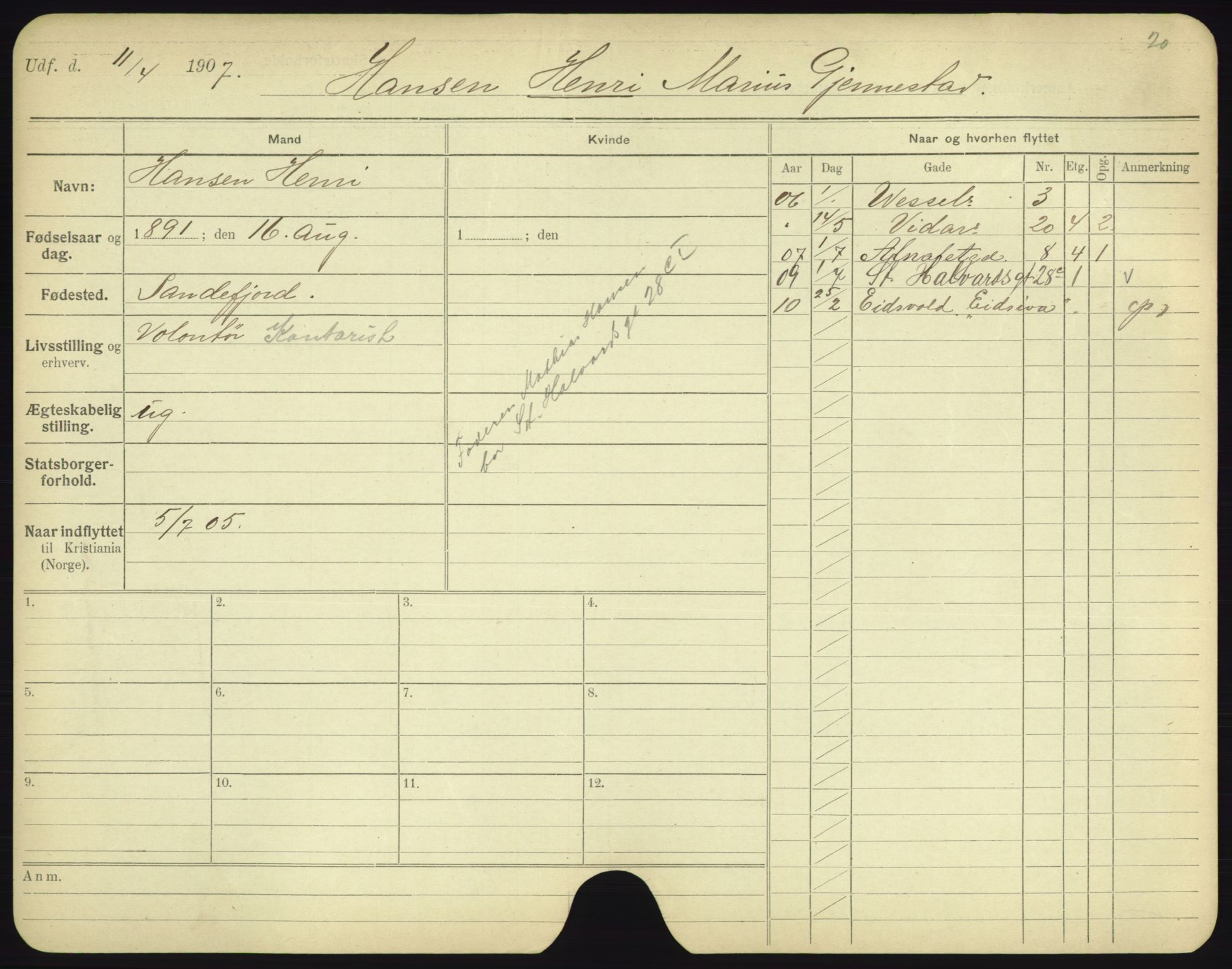 Oslo folkeregister, Registerkort, AV/SAO-A-11715/F/Fa/Fac/L0004: Menn, 1906-1914, p. 110a